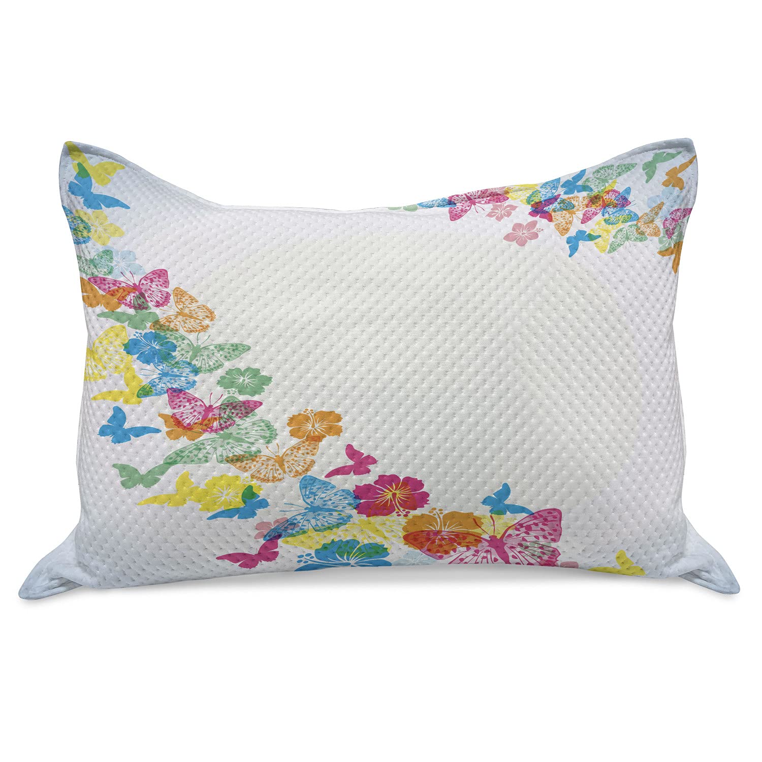 Ambesonne Luau Knitted Quilt Pillow Cover - Colorful Butterfly & Floral Design, King Size 36x20 Inch, Multicolor for Bedroom Decor | Perfect for Hawaiian Themed Parties, Tropical Home Decor & Boho Chic Living Spaces