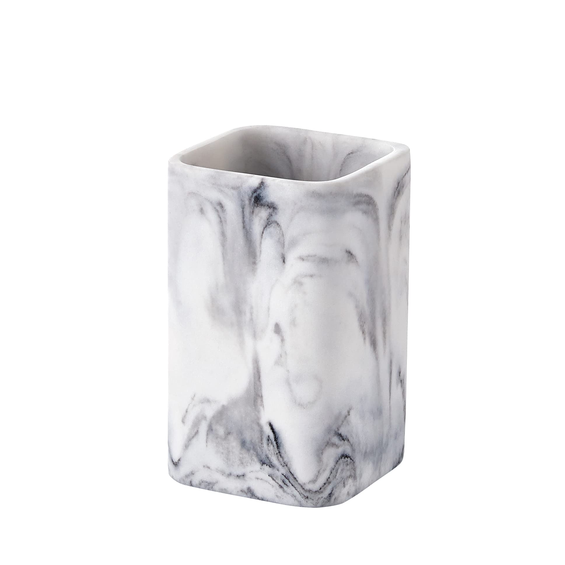 White Marble Toothbrush Holder for Bathroom - Toothpaste & Makeup Organizer with Razor Storage - Countertop Vanity Organizer for Brushes & Essentials | Perfect for Small Bathroom Spaces & Travel