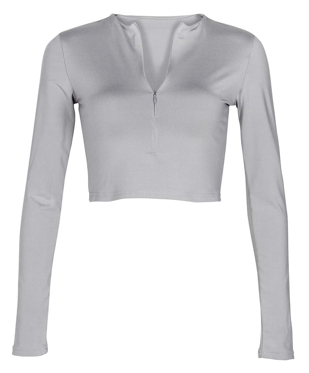 Artfish Women's Long Sleeve Quarter Zip Fleece-Lined Crop Top - Soft V-Neck Fitted Shirt for Winter, Yoga, Running & Casual Outfits