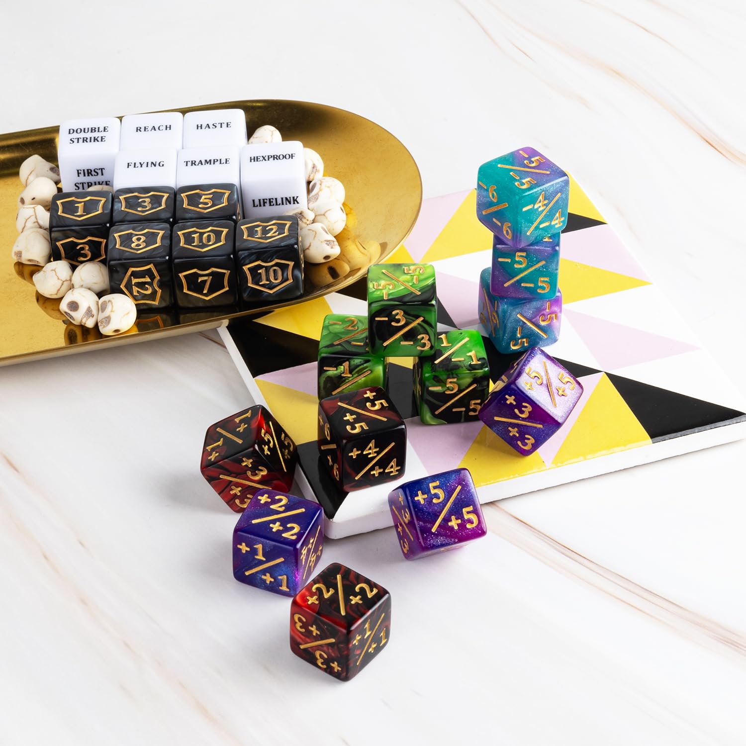 63-Piece MTG Dice Counters Bulk Set - Ability Keywords, Tokens, Shield & Life Counters - 6-Sided Dice for Magic The Gathering, TCG & Card Games | Perfect for Tournaments, Casual Play & Strategy Sessions