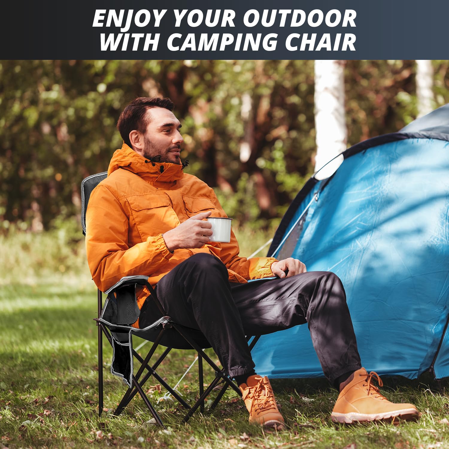 2PCS Heavy Duty Mesh Folding Camping Chairs - Oversized Portable Outdoor Chairs with 325 lbs Weight Capacity, Cup Holder & Storage Pocket - Includes Carry Bag (Black) - Perfect for Backyard, Beach, Picnic, Hiking and Camping Trips