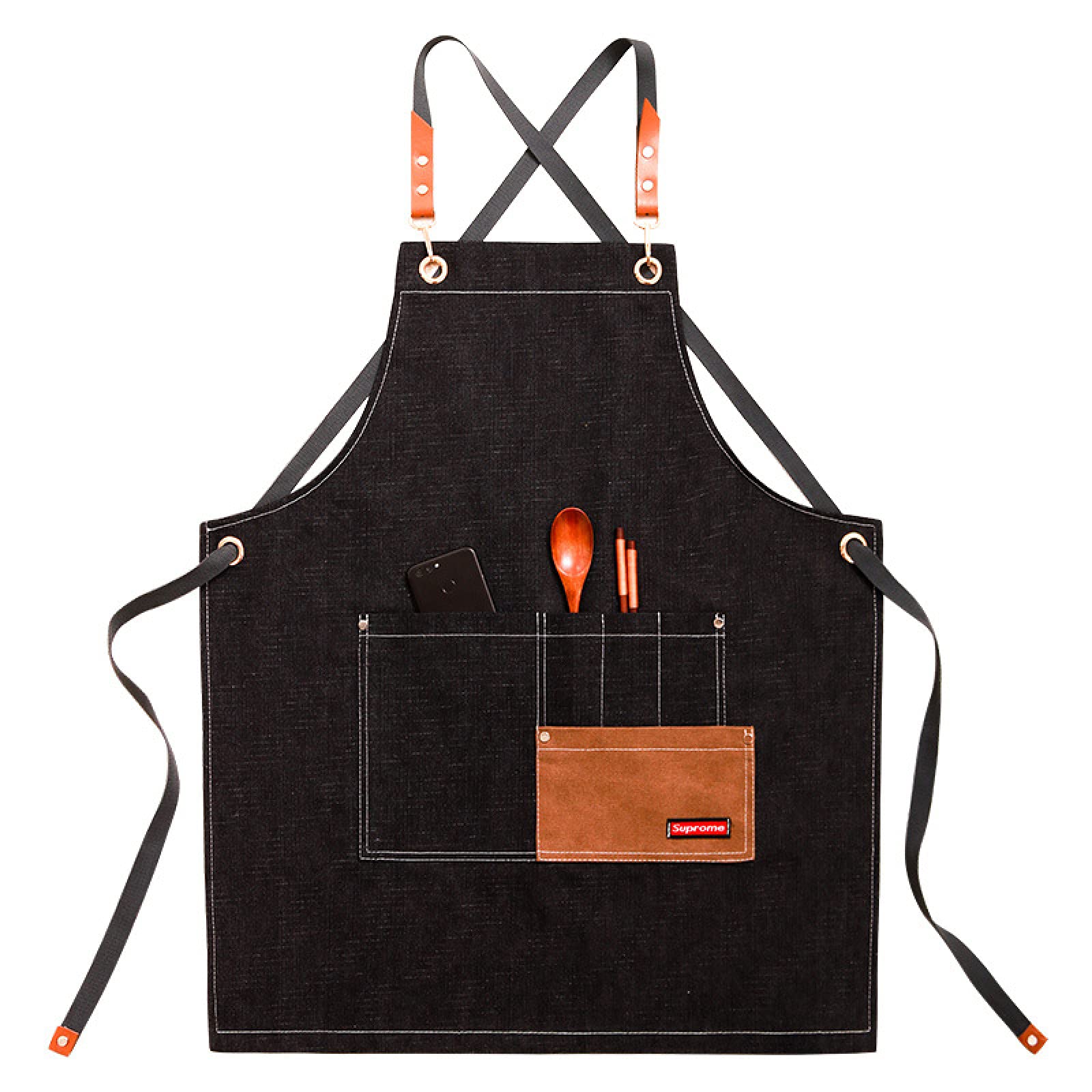 Premium Denim Cooking Apron for Chefs, Baristas & Florists - Heavy Duty Work Apron for Restaurants, Cafes & Flower Shops - Perfect for Cooking, Baking & Gardening