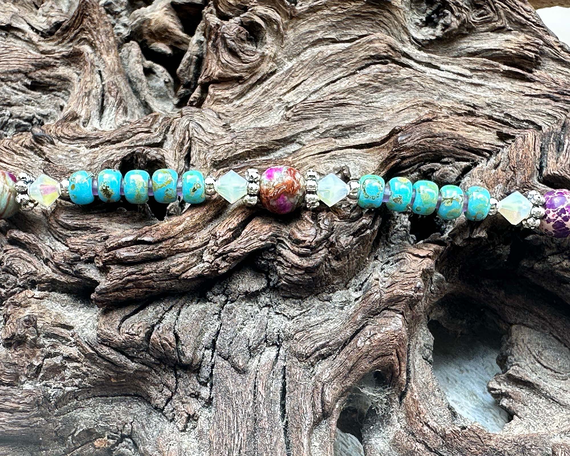 9-Piece Turquoise Jasper Jade Gemstone Beaded Anklet Bracelet for Women - Boho Chic Handmade Adjustable Ankle Jewelry for Summer Beach, Yoga & Festival Outfits
