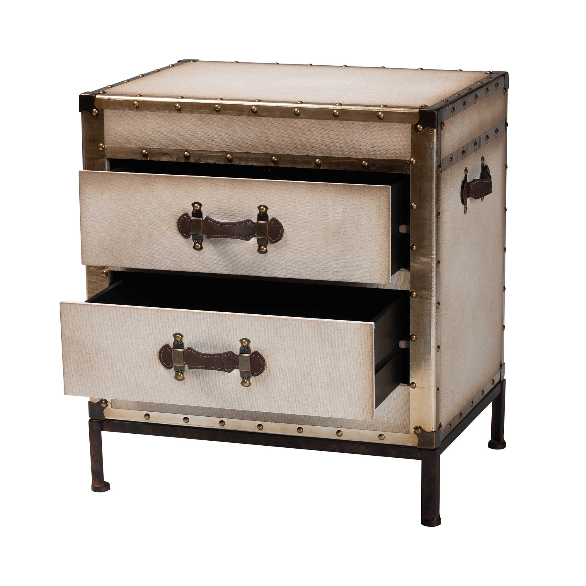 Baxton Studio Laura Canvas Trunk End Table with 2 Drawers in Beige - Perfect for Living Room, Bedroom, or Office Storage and Decor