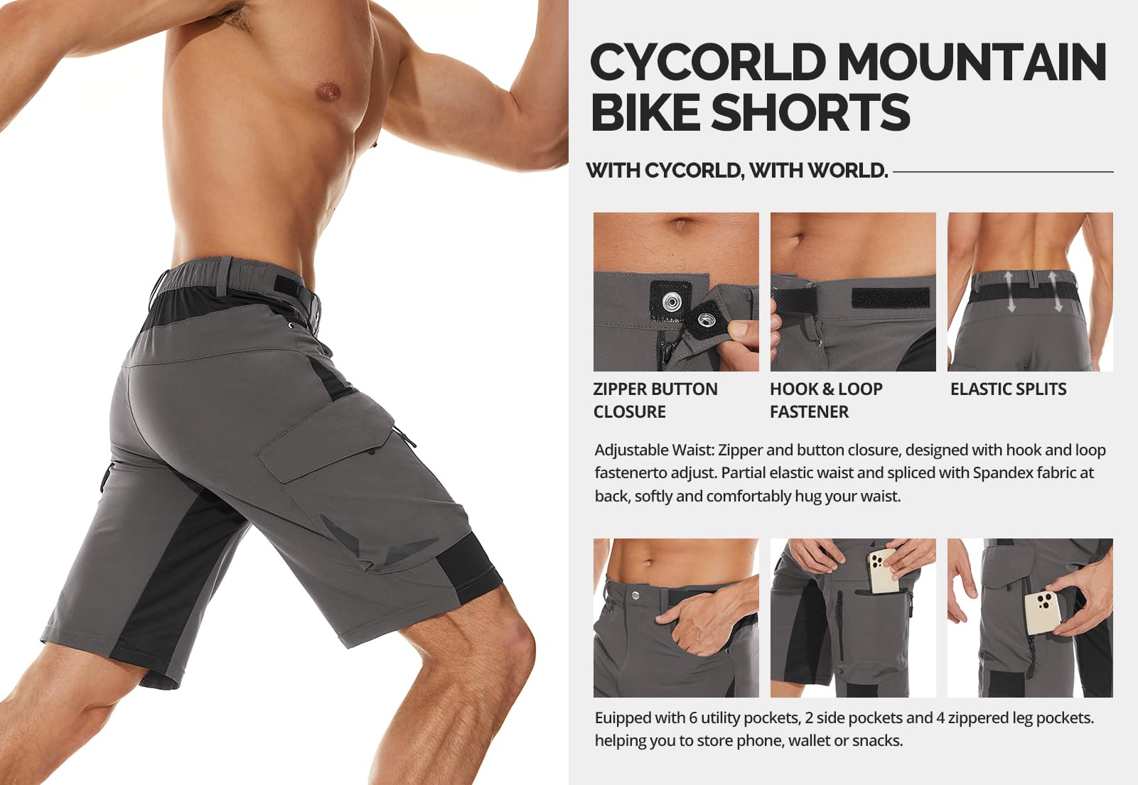 Cycorld Men's Mountain Bike Shorts for Cycling & Hiking - Outdoor Cargo Shorts