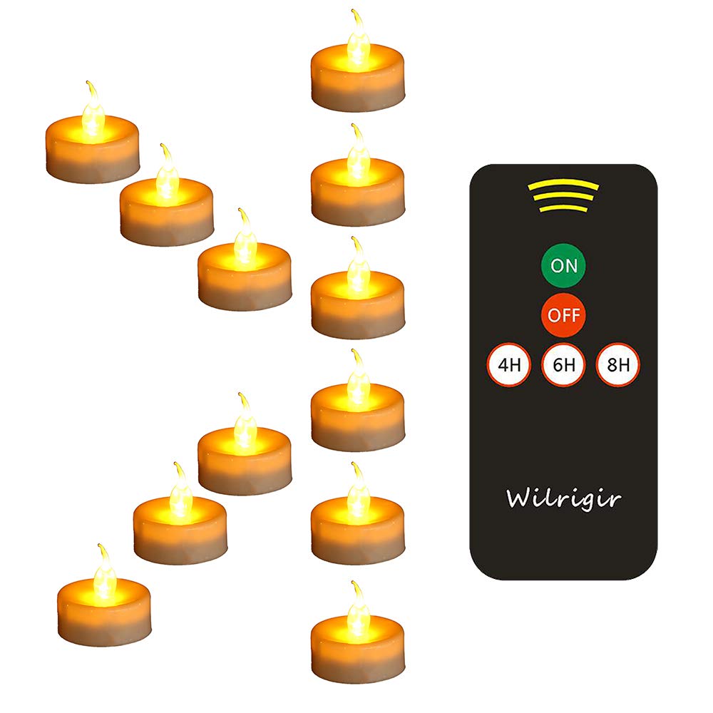 LED Remote Tea Lights with Timer - 12 Pack Electric Flameless Candles, Flickering Amber Votive Lights for Wedding, Home Decor, Party & Romantic Dinner Ambiance