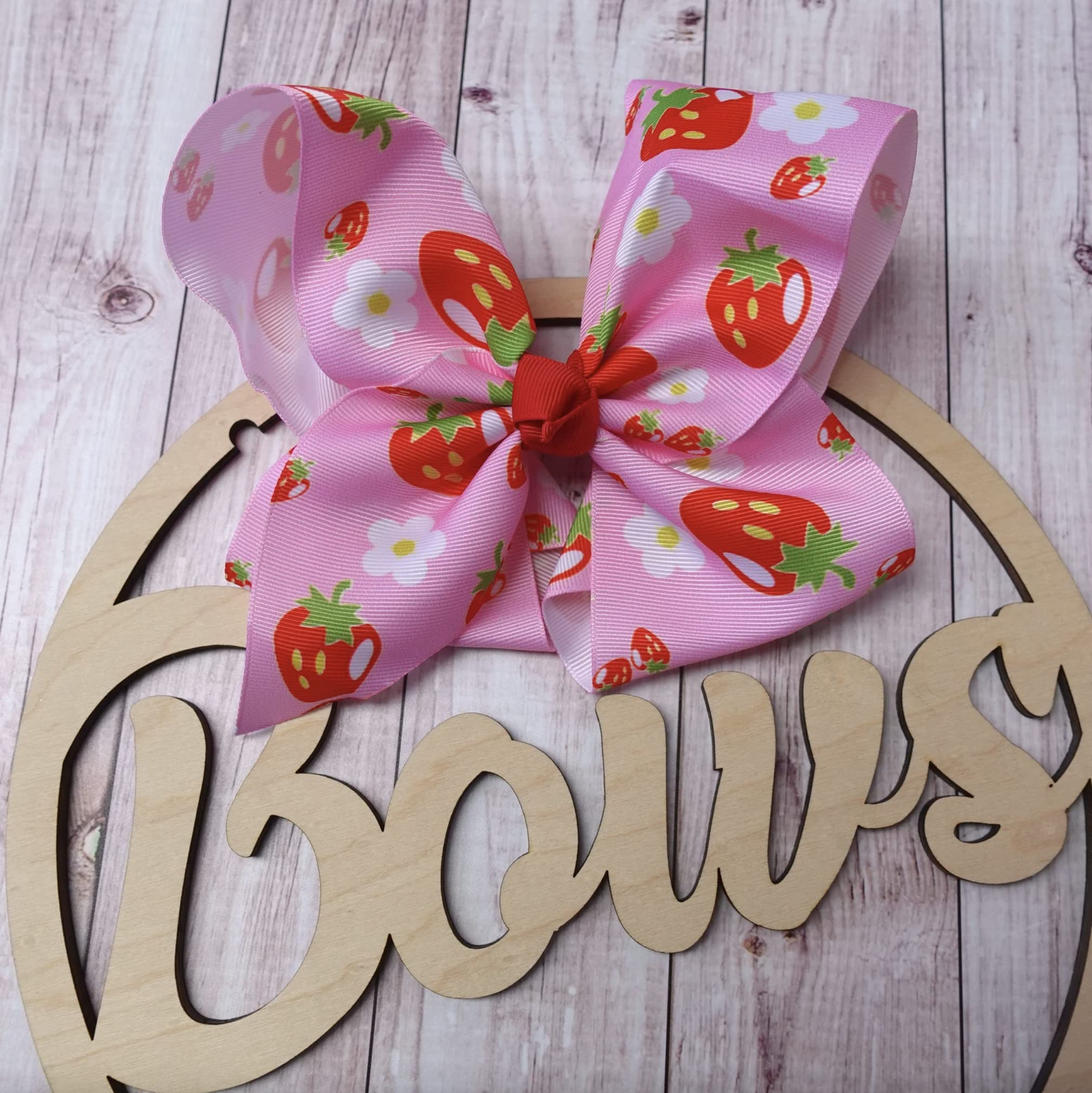 8-Inch Jumbo Handmade Grosgrain Ribbon Hair Bow with Alligator Clip - Pink Strawberry Design for Women & Girls | Perfect for Parties, Weddings, and Everyday Hair Accessories