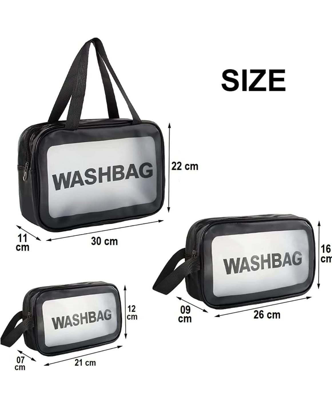 Pristu Clear Waterproof Makeup Pouch Set - Travel Cosmetic Organizer Bag for Women & Girls - Toiletry Storage Kit for Cosmetics, Brushes & Accessories (Black) | Perfect for Travel, Gym & Daily Organization
