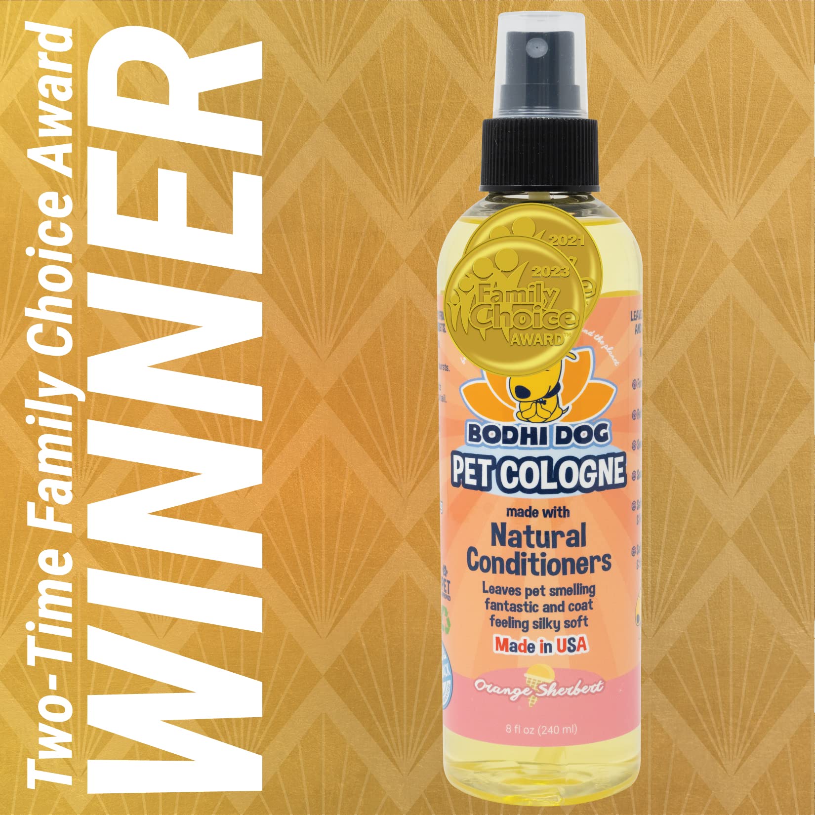 Bodhi Dog Natural Pet Cologne - Orange Sherbet Scented Deodorizing Spray for Dogs & Cats | Gentle Conditioning Formula | USA Made (8 Fl Oz) | Freshen Pets Between Baths & Eliminate Odors for Home, Car & Travel Use