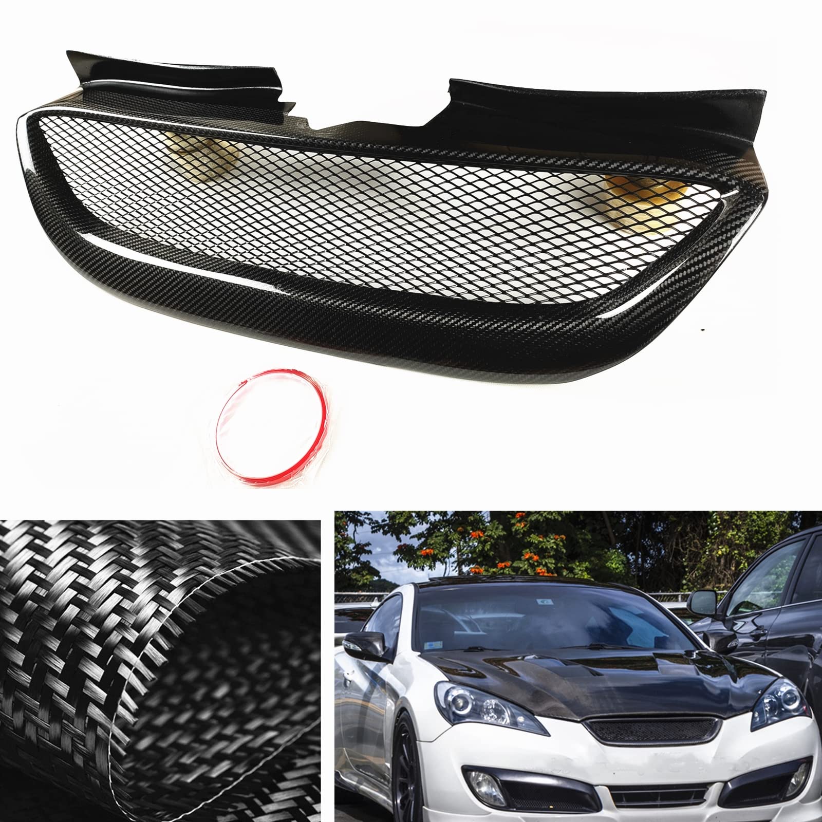 Carbon Fiber Front Bumper Mesh Grille for Hyundai Genesis Coupe 2008-2012 - Durable & Stylish Upgrade for Enhanced Airflow & Sporty Look - Perfect for Car Enthusiasts & Performance Modifications