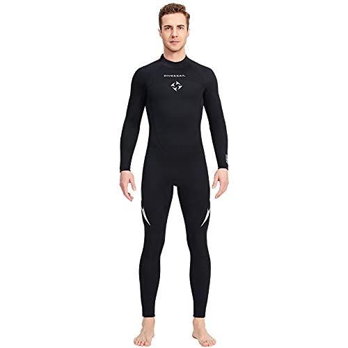 **3mm Neoprene Wetsuit for Men - Full Body Long Sleeve with Back Zipper - Scuba Diving, Snorkeling, Surfing & Swimming - Ideal for Cold Water Sports & Water Activities**