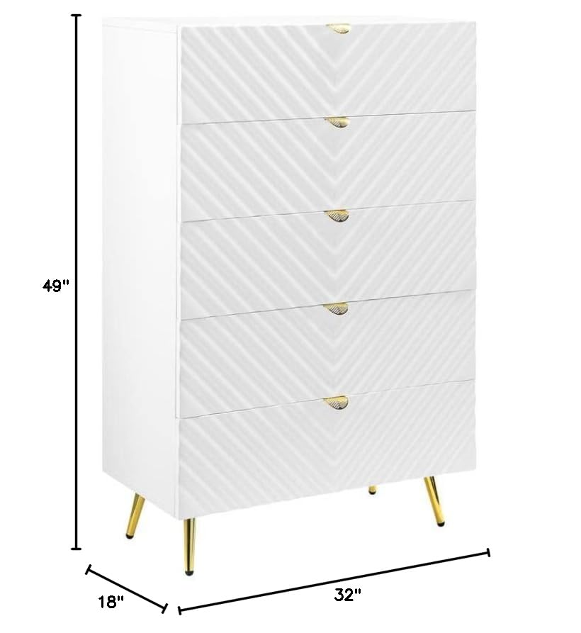 Acme 5-Drawer White High Gloss Finish Chest - Modern Bedroom Dresser for Storage & Organization | Perfect for Master Bedroom, Guest Room & Dorm Decor