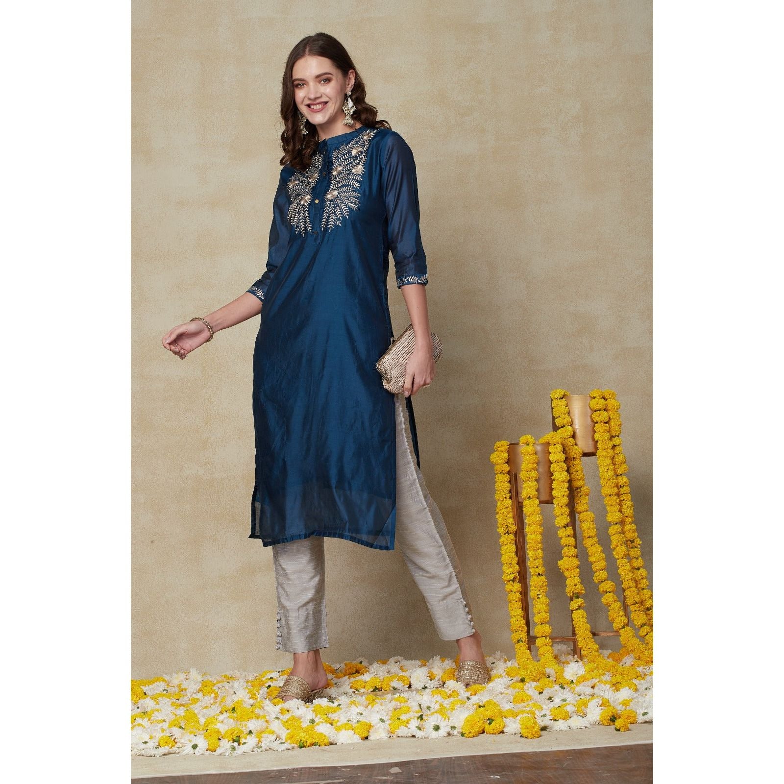 Elegant Teal Blue & Grey Indian Kurta Set for Women | Festive Ethnic Wear | Perfect for Diwali, Weddings & Special Occasions