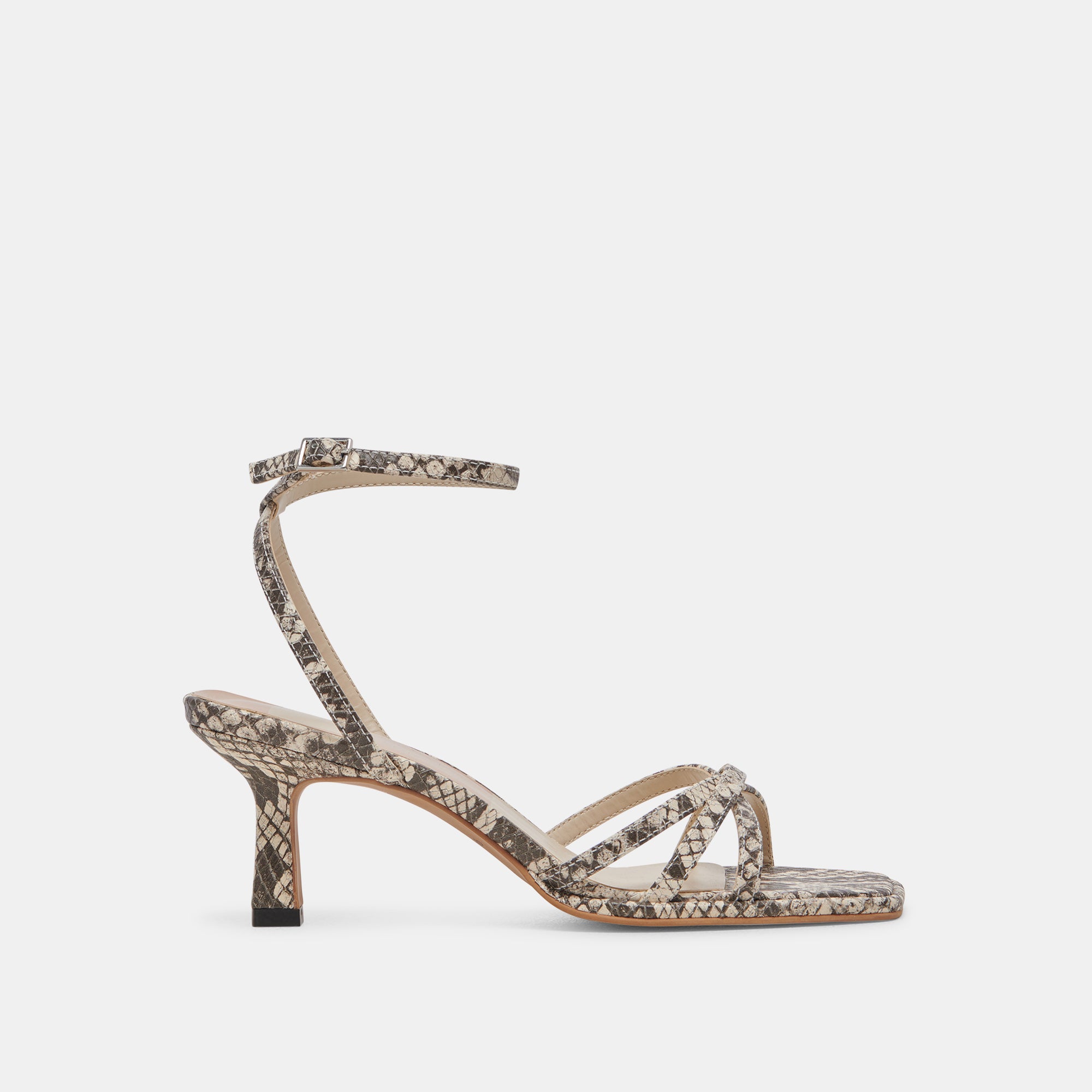 MANJI HEELS for Women - Black & White Embossed Snake Skin Chunky Heels - Stylish Party Shoes for Night Out, Club, and Special Occasions