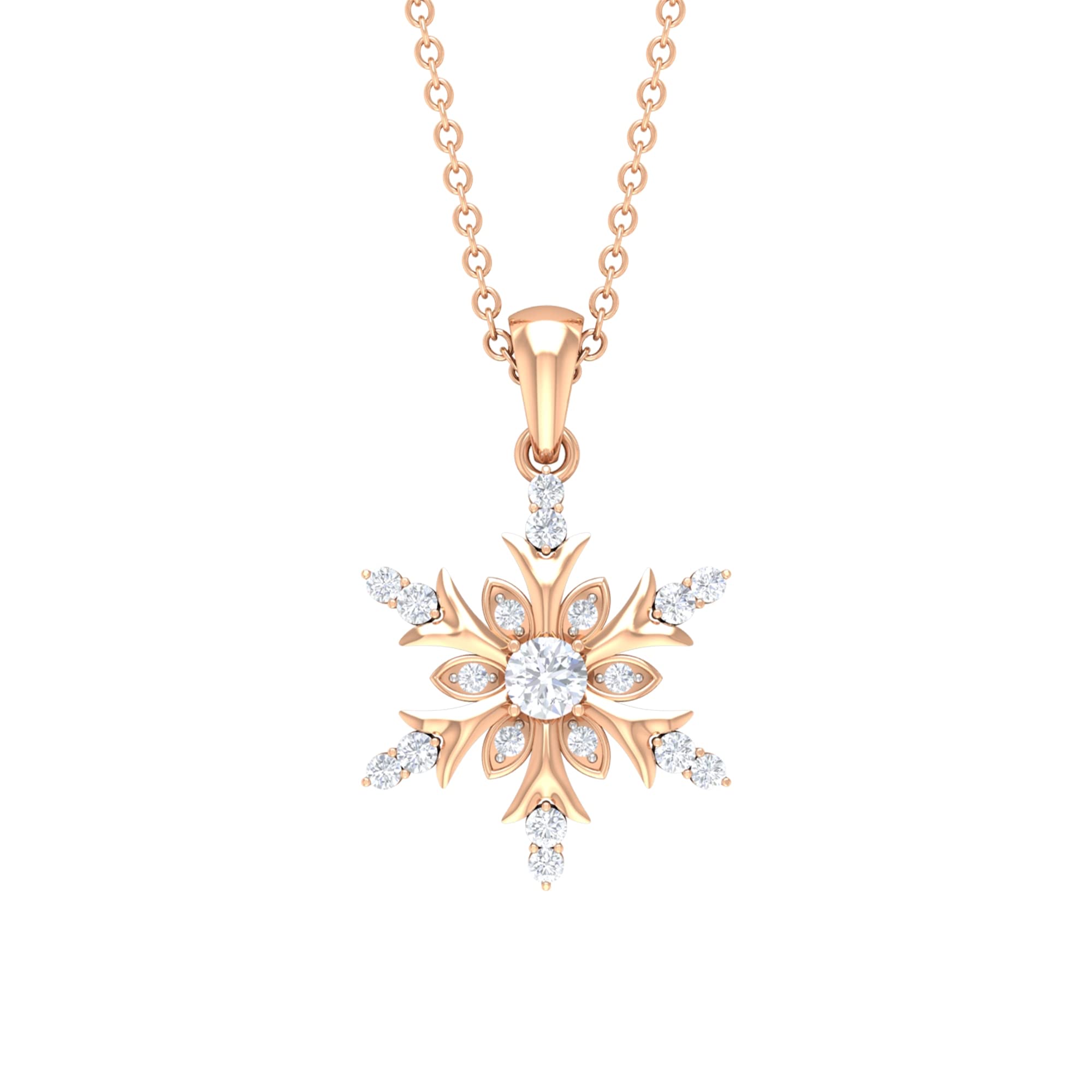0.50 CT Cubic Zirconia Snowflake Pendant Necklace for Women - 10K Solid Gold Christmas Jewelry Gift - Elegant Winter Holiday Party & Wedding Accessory