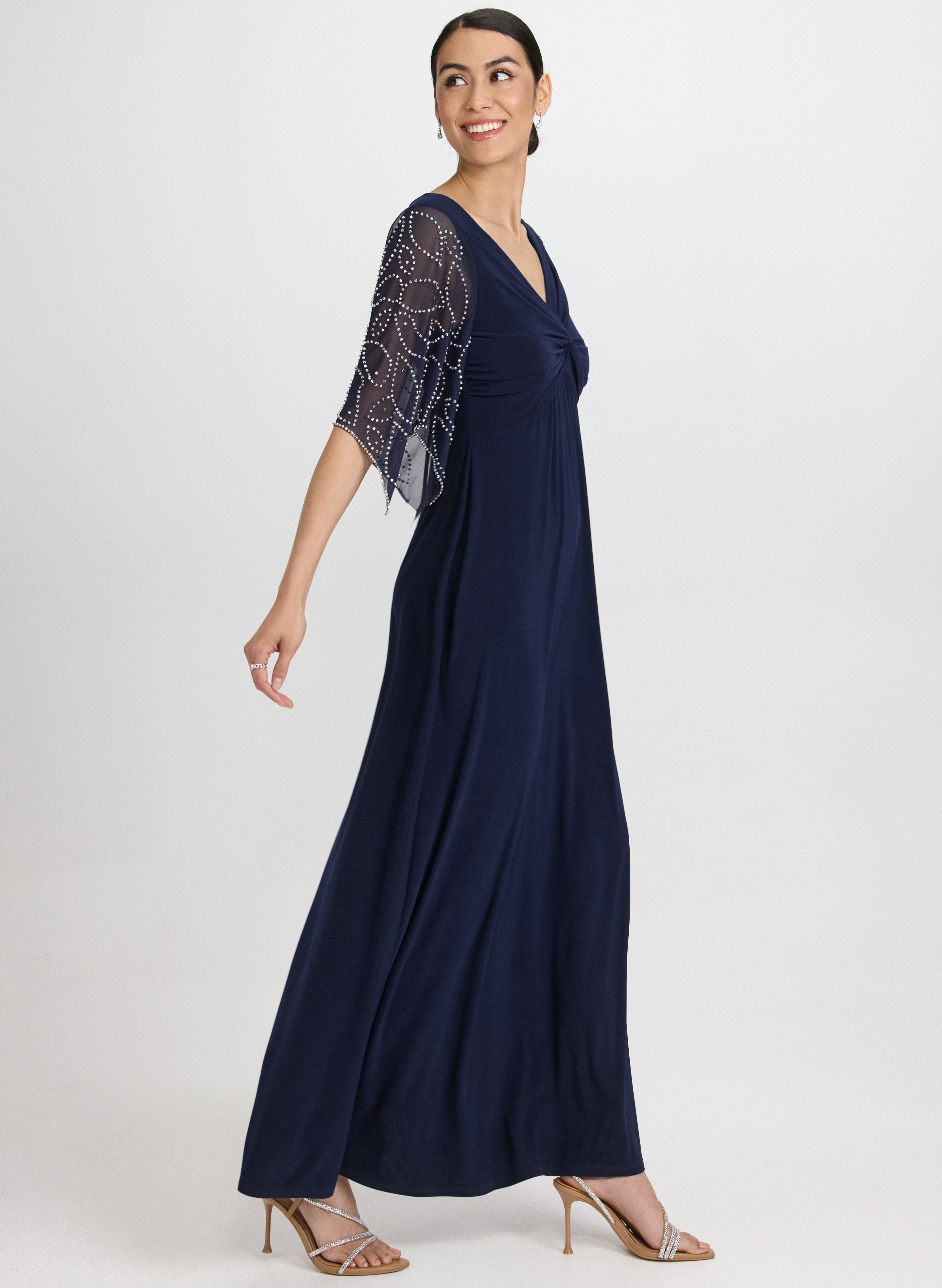 Beaded Flare Sleeve Dress for Women - Elegant Bohemian Maxi Dress with Embroidery Details | Perfect for Weddings, Parties & Summer Vacations