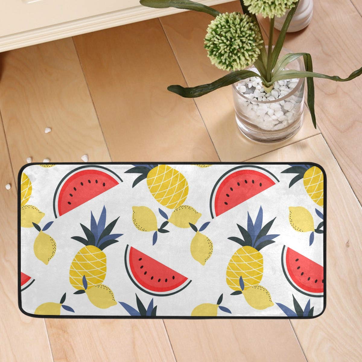 Non-Slip Absorbent Kitchen Rugs - Summer Fruit Pineapple Watermelon Washable Floor Mats, Anti-Fatigue Runner Rug 20x20 Inch for Home, Bathroom, Farmhouse Decor | Perfect for Kitchen Sink, Entryway & Laundry Room