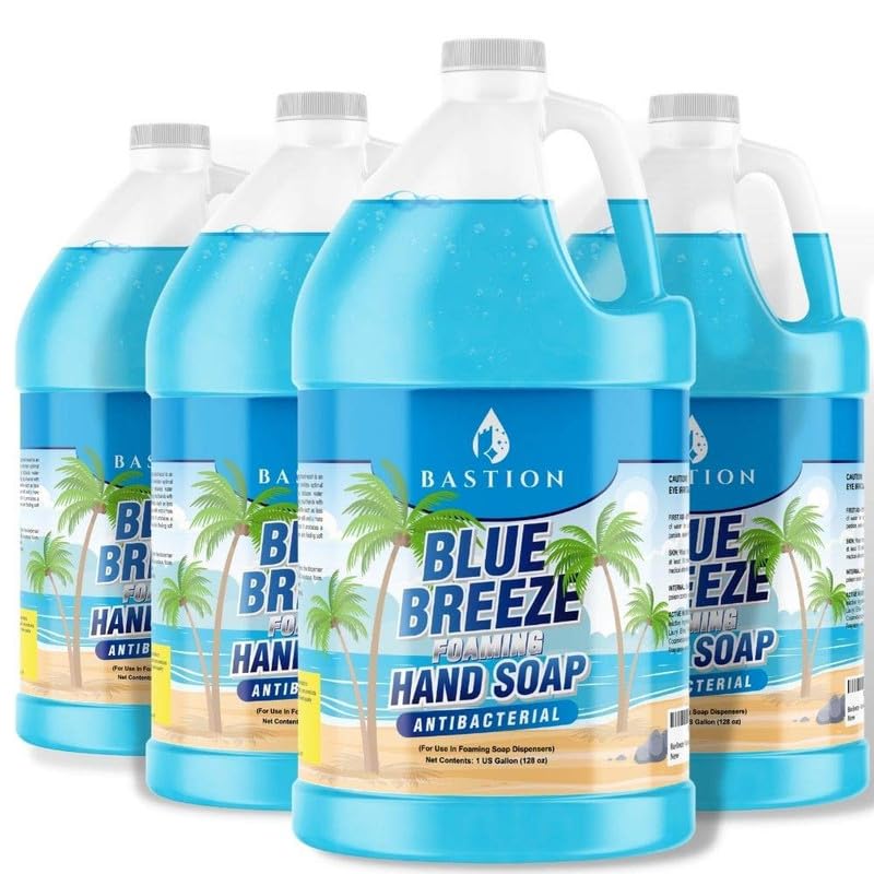 Bastion Blue Breeze Foaming Antimicrobial Hand Soap Refill - 4 Gallons (512 oz) Bulk Hand Wash with Refreshing Clean Scent - Made in USA | Ideal for Commercial Kitchens, Hospitals, Schools & Public Restrooms