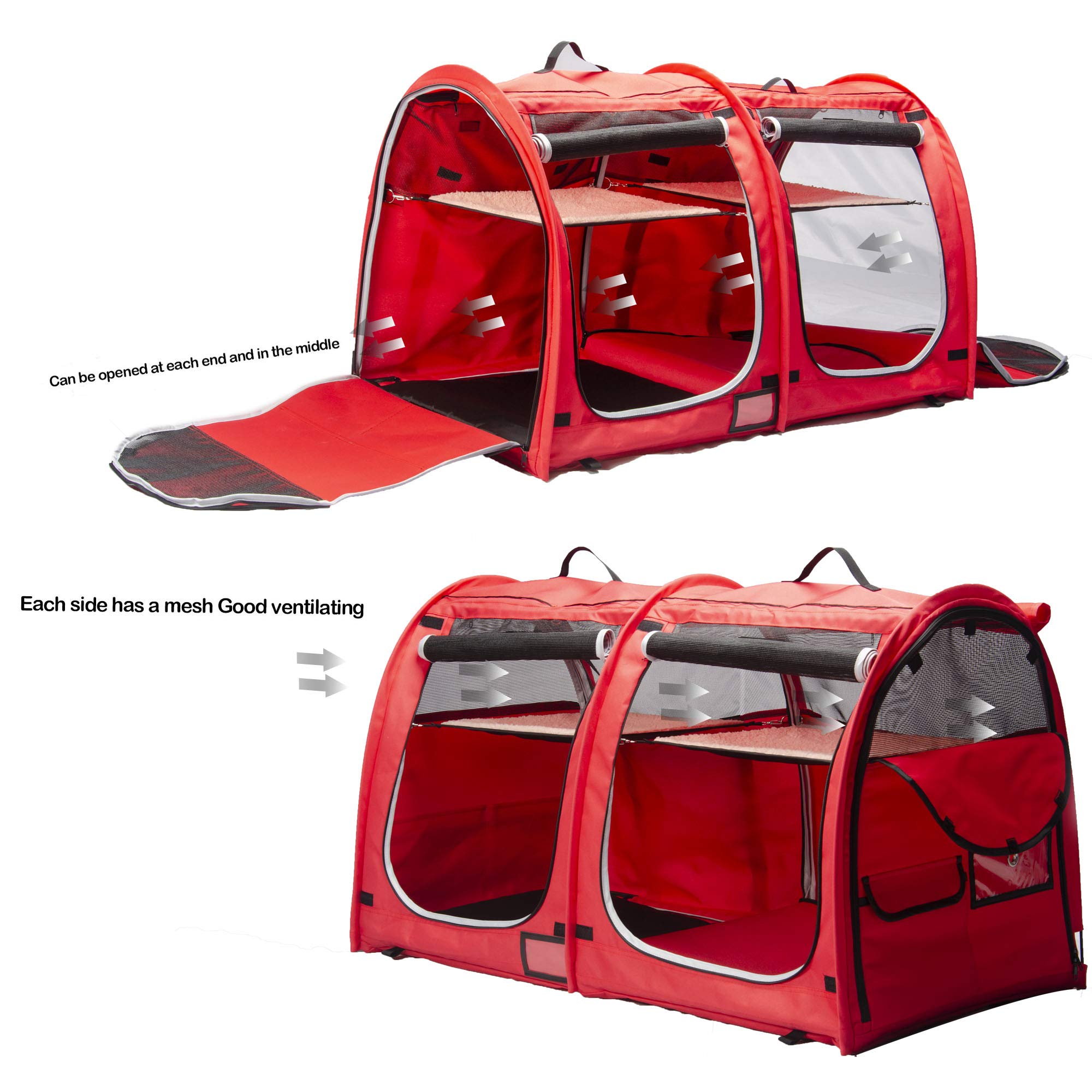 Mispace Portable Twin Compartment Cat Cage & Dog Kennel - Foldable Pet Crate with Carry Bag, 2 Hammocks, Mats & Collapsible Litter Box - Ideal for Travel, Home & Vet Visits