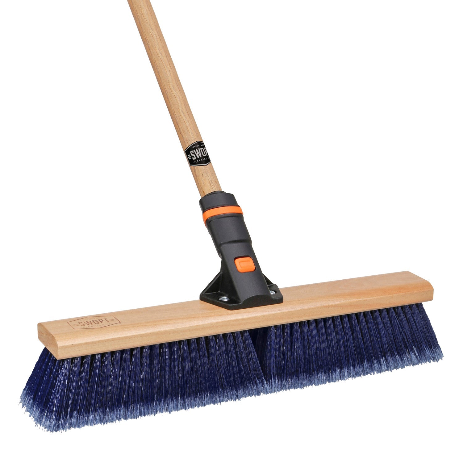 Premium 24-Inch Multi-Surface Push Broom Head with 60-Inch Wooden Handle - Heavy-Duty Cleaning for Driveways, Garages, and Outdoor Spaces
