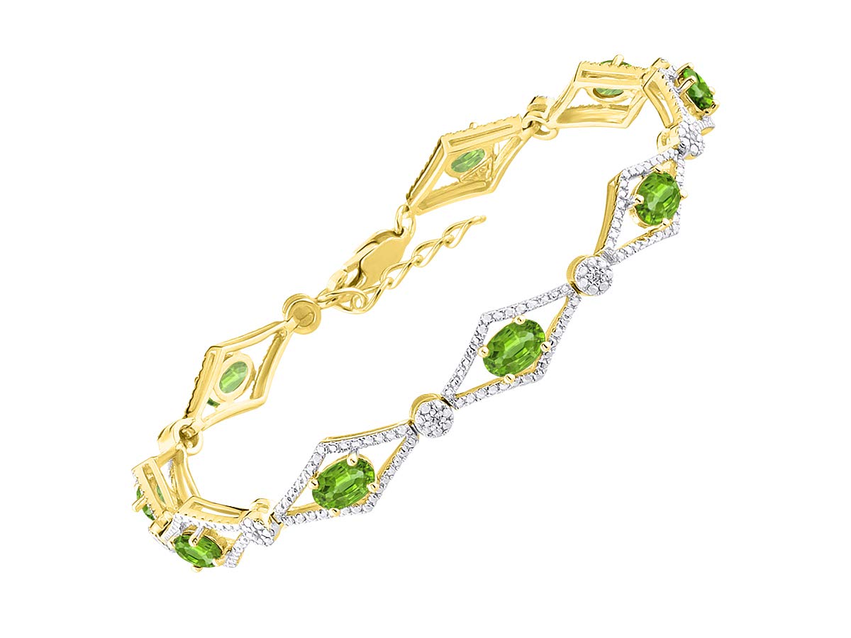 RYLOS Women's 925 Sterling Silver Yellow Gold Plated Tennis Bracelet with Gemstones & Diamonds - Adjustable 7-8 Inch Wrist Size - 9 Stunning 6X4MM Birthstone Options - Elegant Jewelry Gift for Women - Perfect for Birthdays, Anniversaries & Friendship Gifts