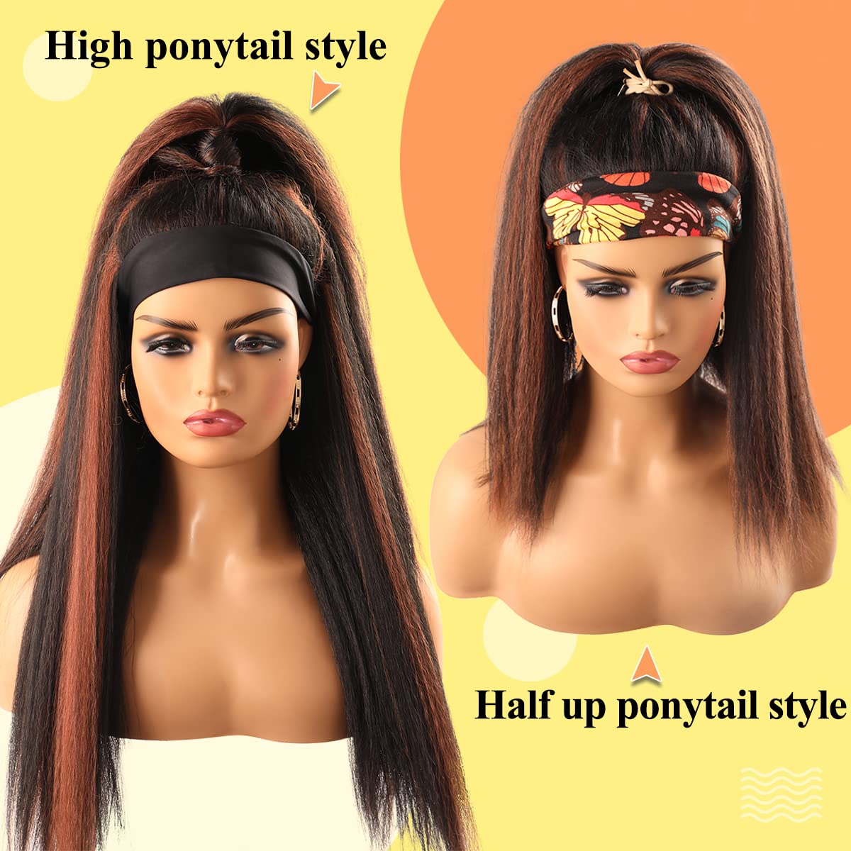 26 Inch Kinky Straight Headband Wig for Black Women - Glueless Half Wig with Adjustable Band | Perfect for Daily Wear, Parties & Protective Styling