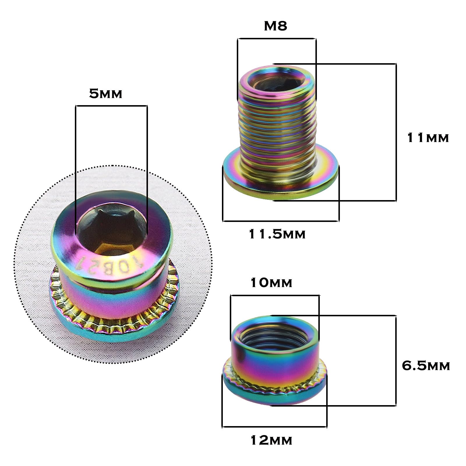 5pcs M8 Bike Single Chainring Bolts Kit - Steel Chainwheel Bolts & Nuts for Road Bike, Mountain Bike, BMX, MTB - Durable Cycling Disc Screws in Multicolor - Perfect for Bike Maintenance & Upgrades