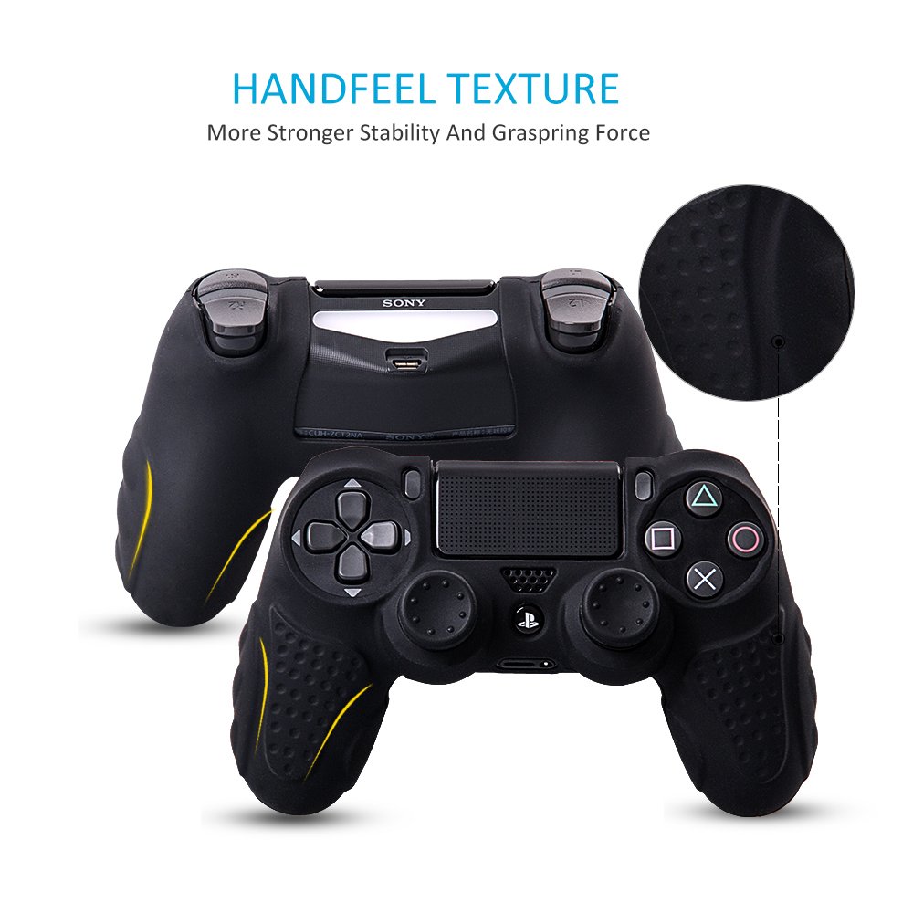 Premium Anti-Slip Silicone Cover for Sony PS4 Controller - DualShock 4 Skin Grip Protector Case Compatible with PS4/PS4 Slim/PS4 Pro (Includes 8 Thumb Grips) - Black - Perfect for Gaming, Protection & Enhanced Grip During Intense Gameplay