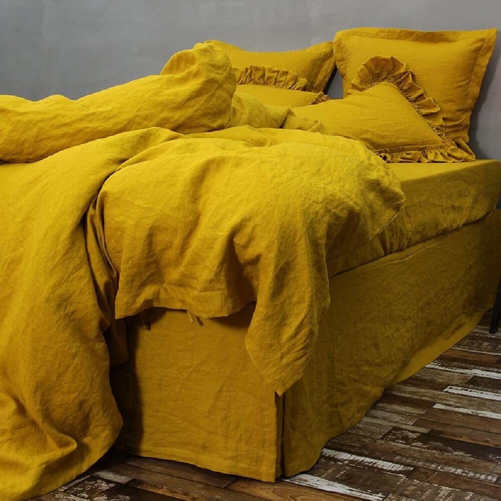 Yellow Washed Cotton Duvet Cover Set - Queen/King/Twin - Cozy Bedroom Upgrade