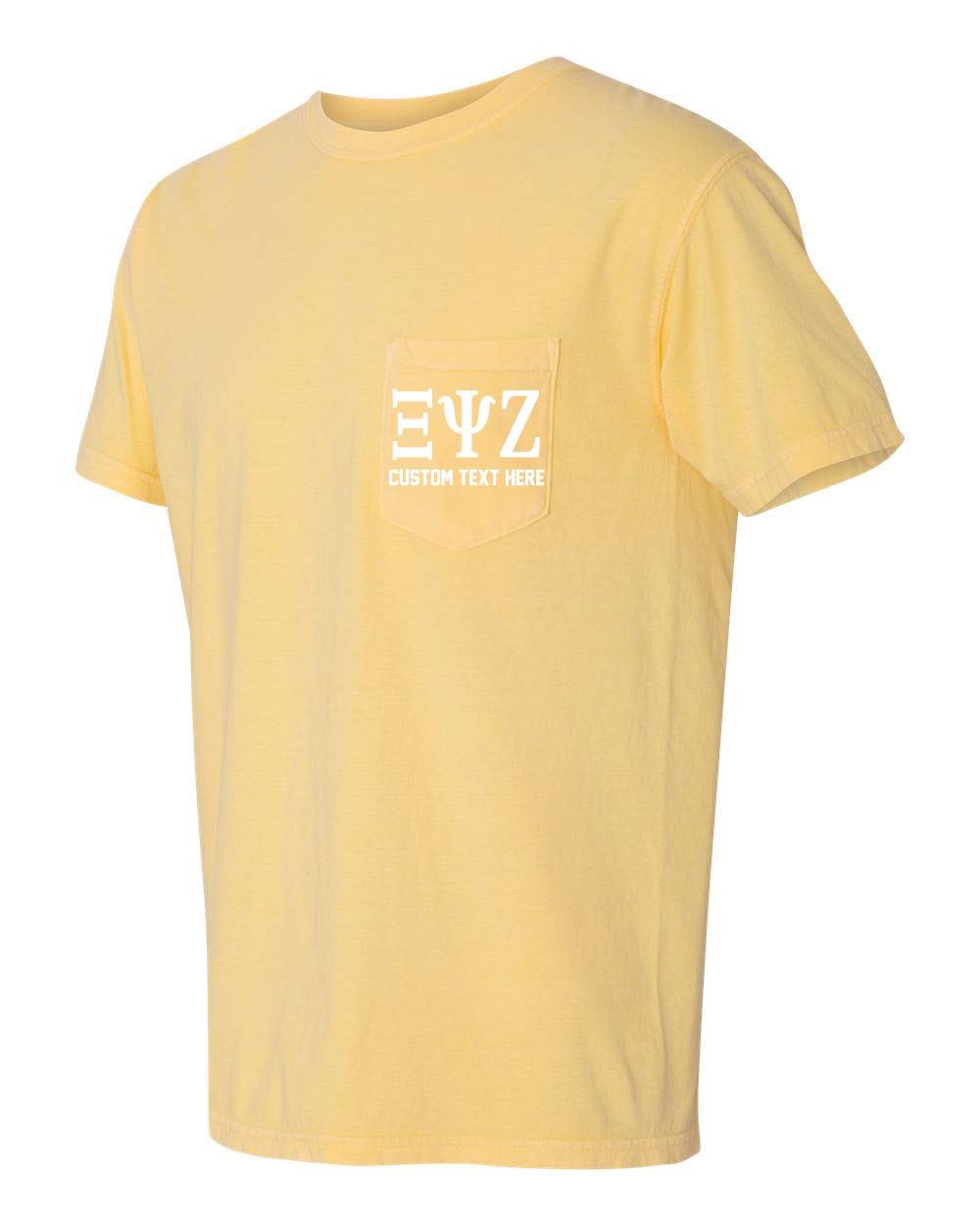 Custom Greek Letter Fraternity Sorority Comfort Colors Pocket T-Shirt - Soft Cotton College Apparel for Greek Life Events & Campus Wear