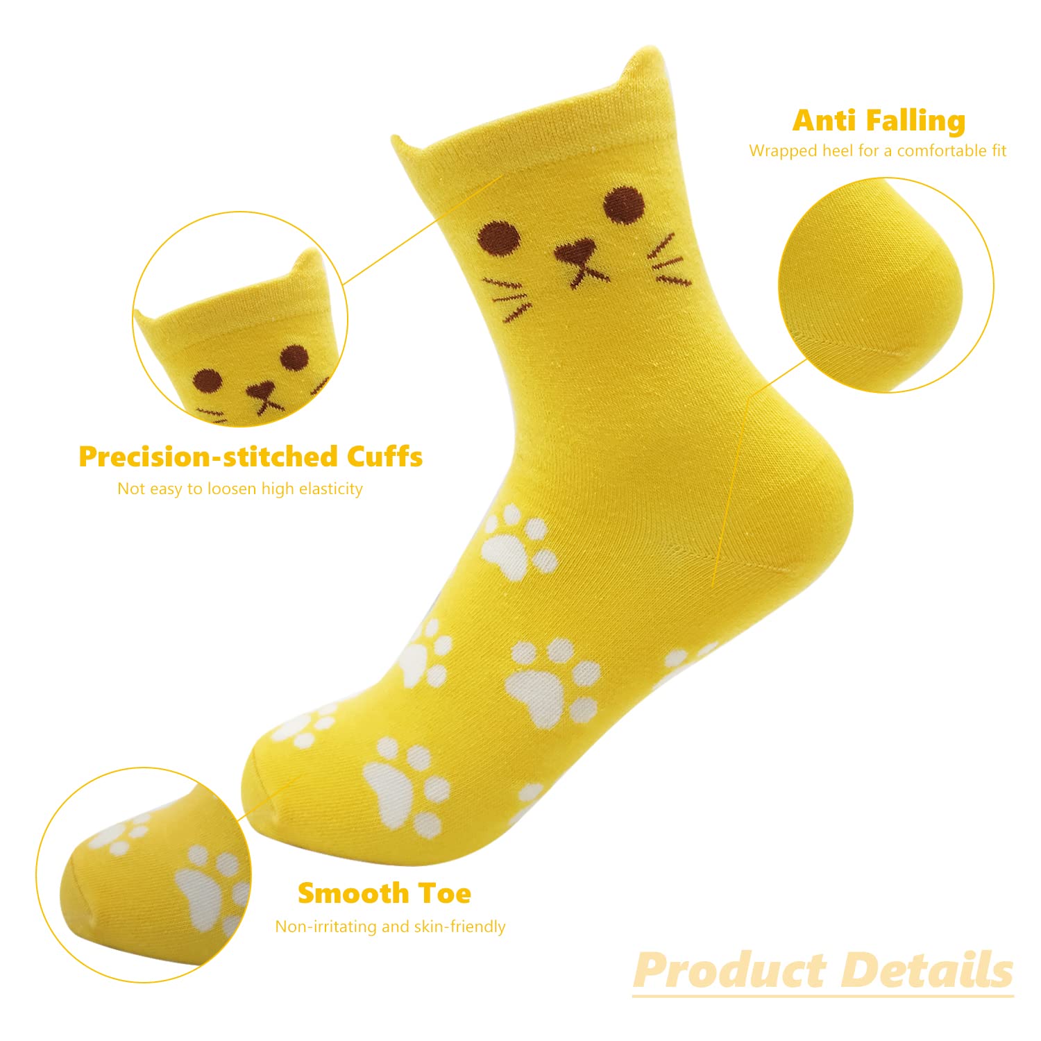 ALLY-MAGIC Women's Cotton Animal Funny Socks - Cute Yellow Cat Print Thermal Warm Socks for Women & Girls | Perfect Gift Idea for Christmas, Birthday & Daily Wear | Cozy Home, Office & Casual Outfit Essential