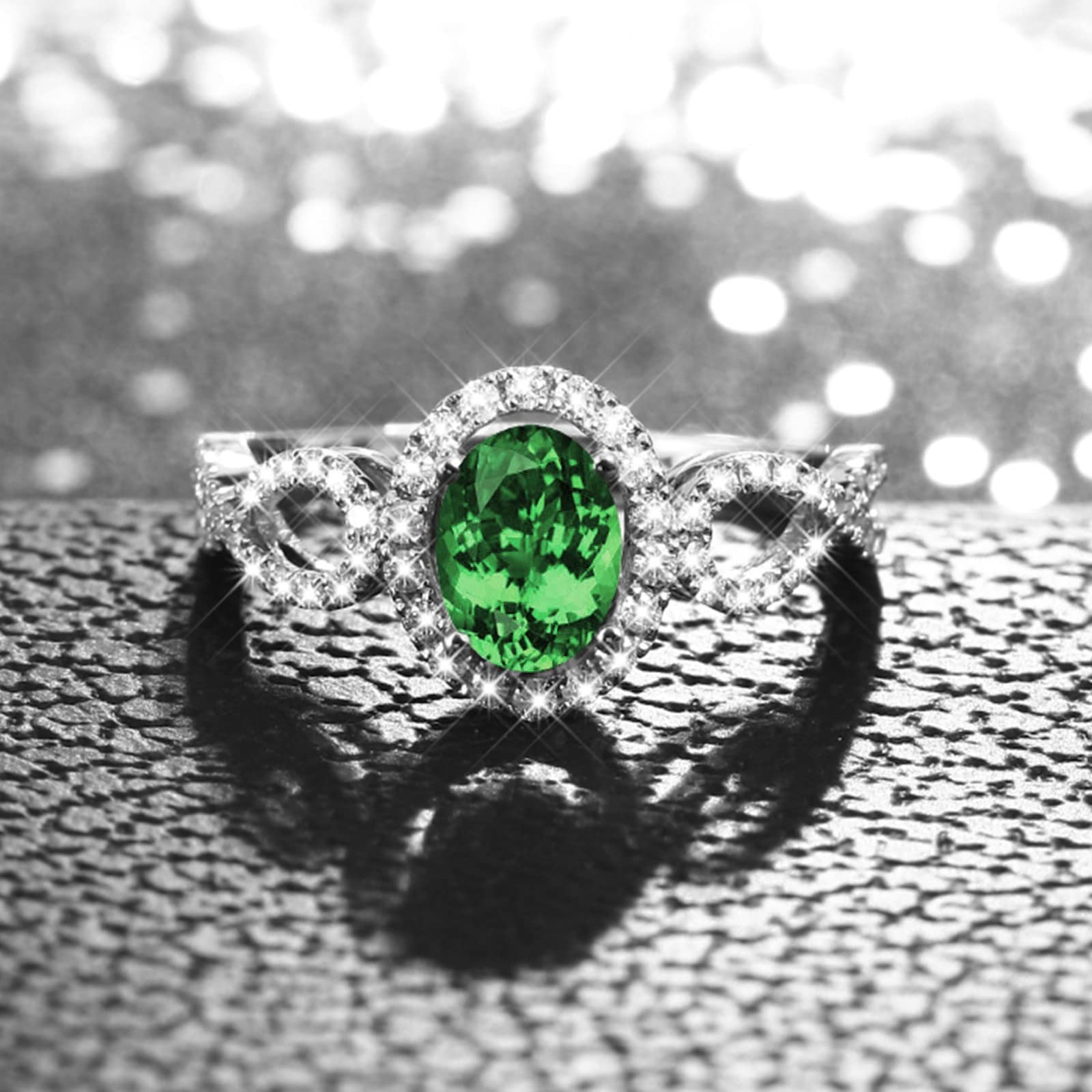 Gualiy Women's 925 Sterling Silver Wedding Band - Green Oval Cubic Zirconia Engagement Ring for Women Size 4-11 | Perfect for Bridal, Anniversary & Special Occasions