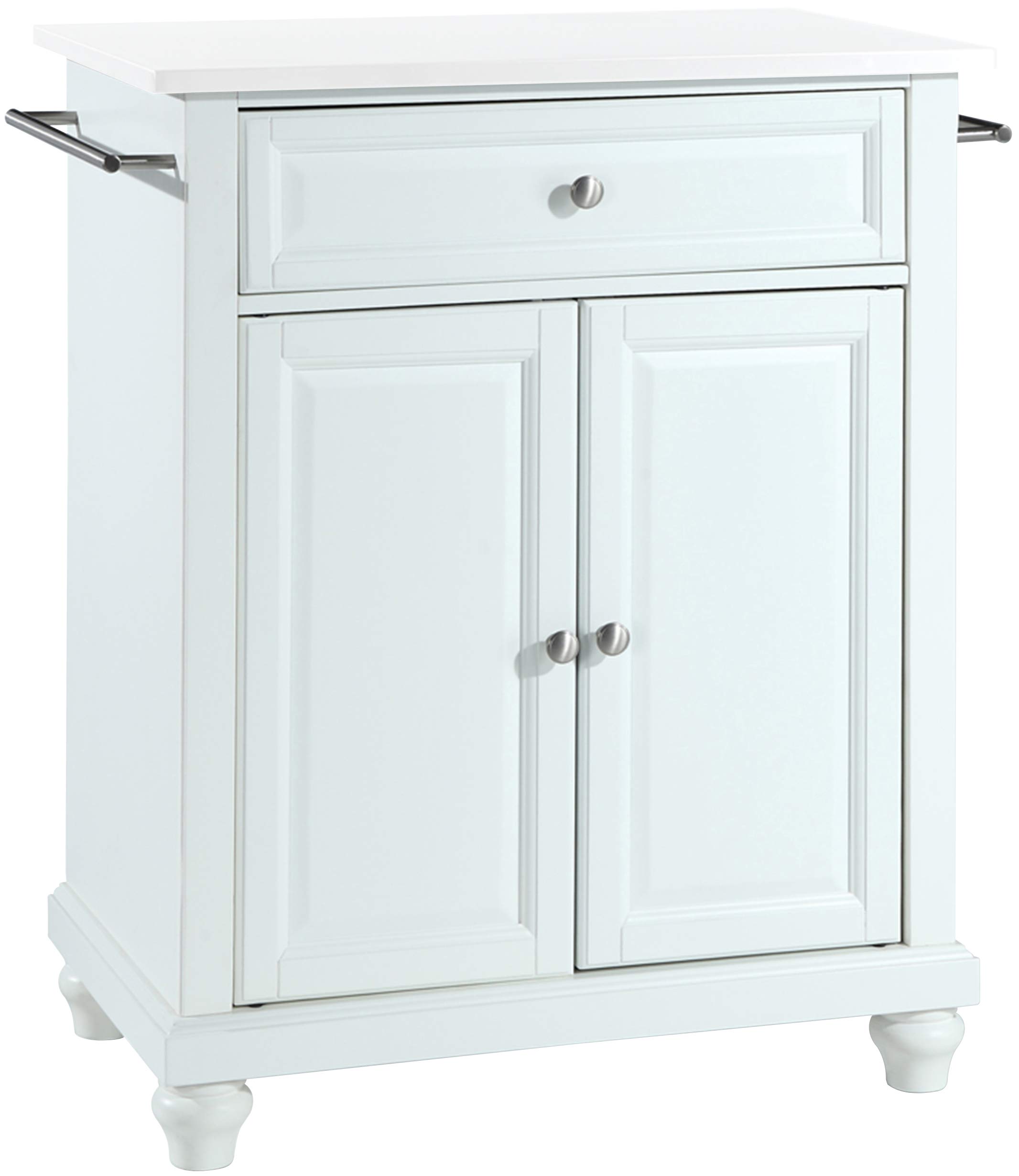 Crosley Cambridge White Rolling Kitchen Island Cart with Stone Top - Portable Microwave Stand, Storage Cart for Small Spaces - Perfect for Apartments, Dorms & Compact Kitchens