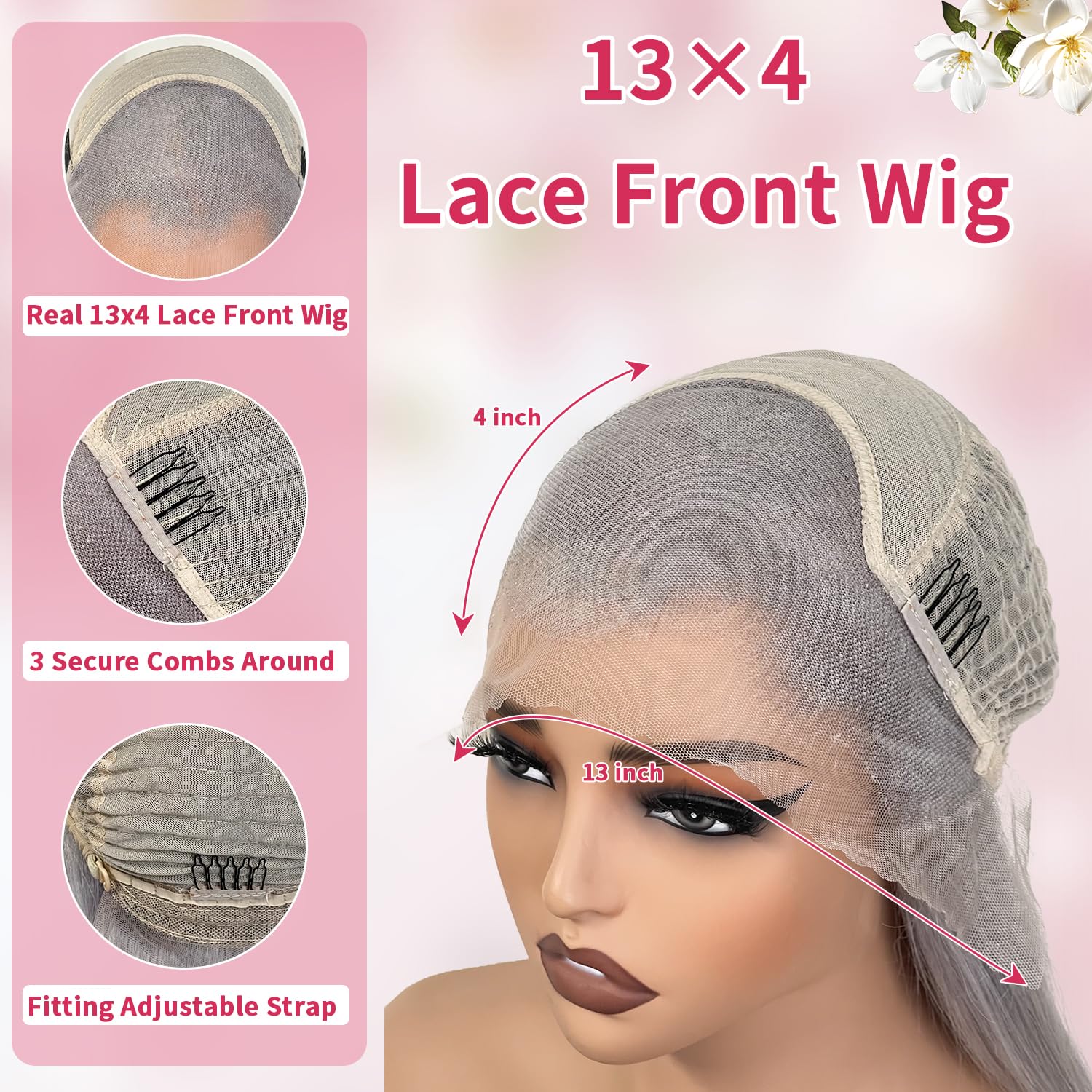 Grey Silver Lace Front Wigs Human Hair - 200% Density Body Wave 13x4 UHD Transparent Pre Plucked Glueless Wig - 613 Blonde Remy Virgin Hair for Black Women (20 Inch) - Perfect for Cosplay, Parties & Daily Wear