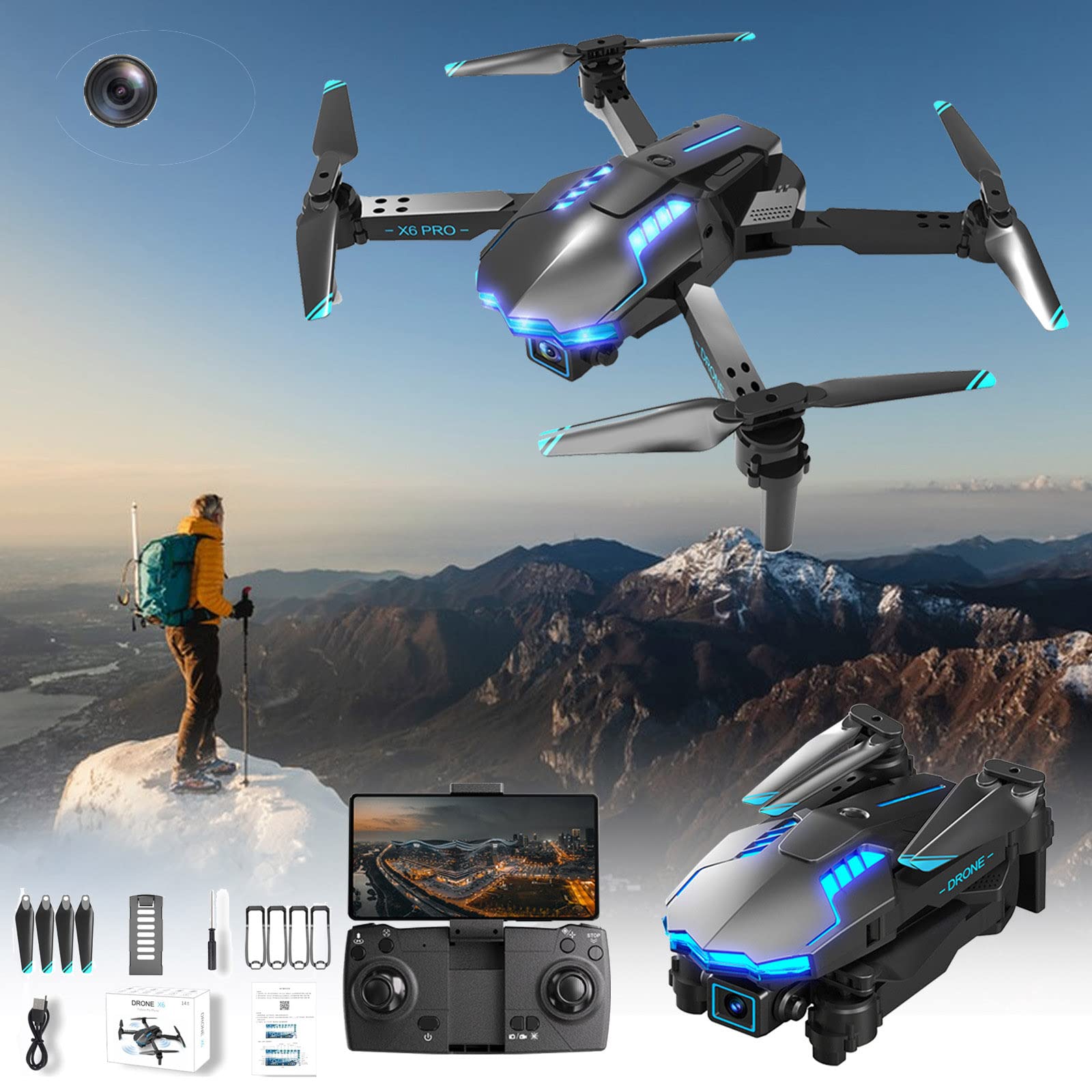 **4K HD Camera Drone for Adults & Kids - 1080P FPV Drones with Optical Flow Positioning, Altitude Hold, Headless Mode, One Key Start - Perfect for Aerial Photography, Racing & Outdoor Adventures**