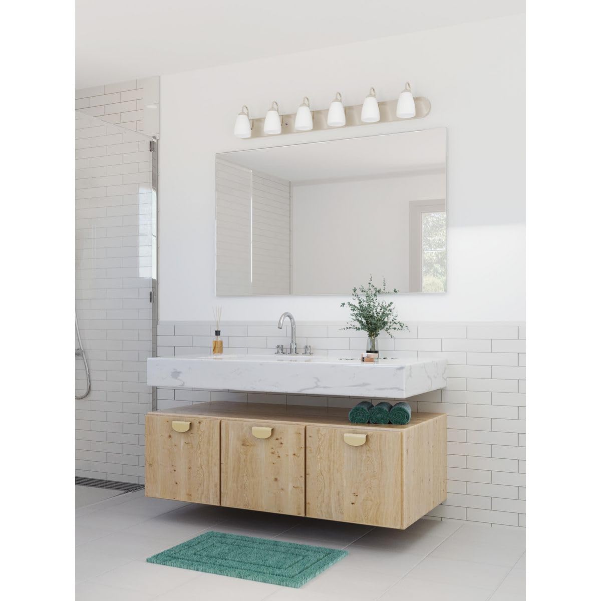 6-Light Brushed Nickel Bathroom Vanity Light with Etched Glass - Elegant Traditional Style for Bathroom, Powder Room, and Dressing Area Lighting