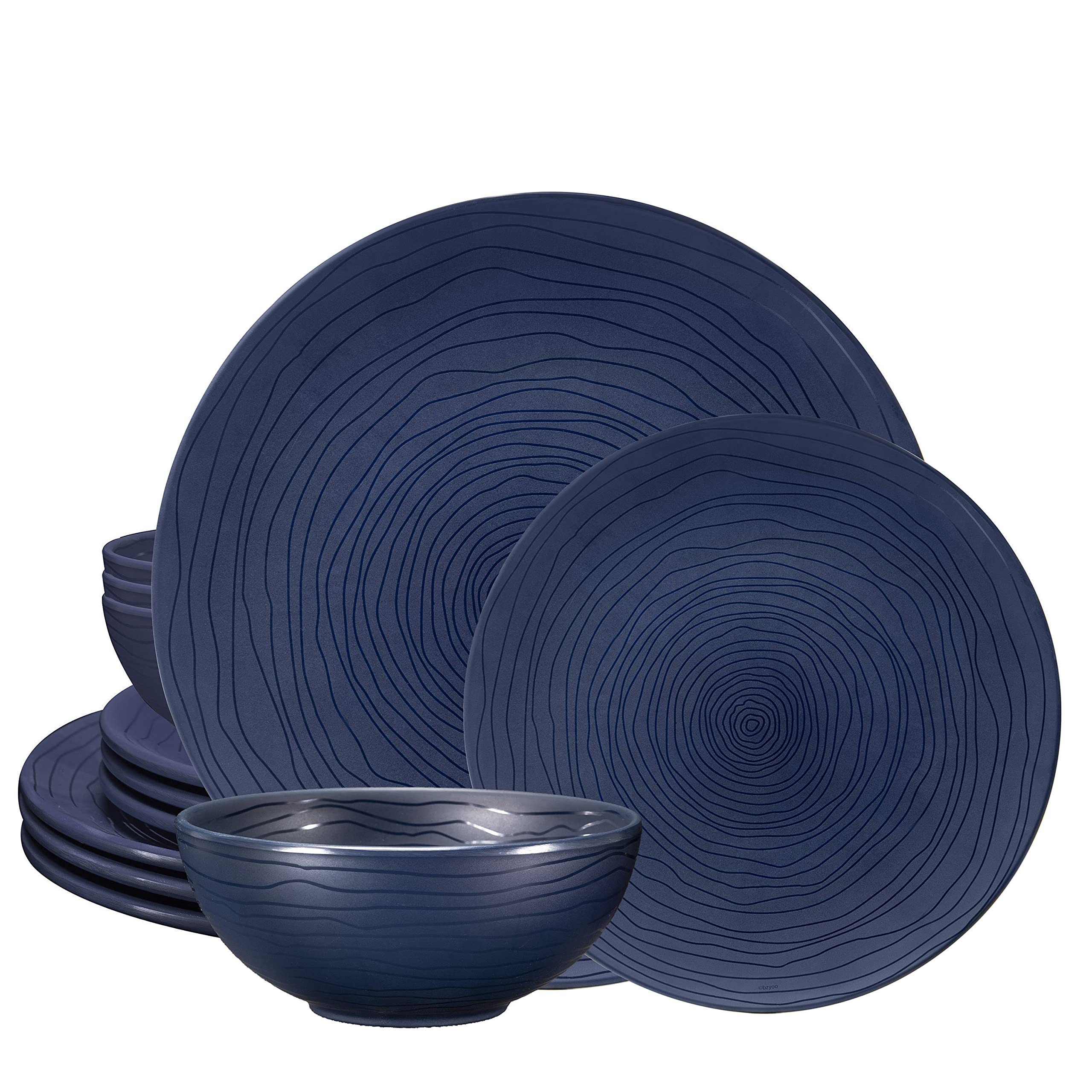 BPA-Free 12-Piece Melamine Dinnerware Set - Dishwasher Safe Plates & Bowls for Indoor, Outdoor, Camping & Holiday Parties (Service for 4, French Navy Blue) | Durable & Lightweight for Picnics, BBQs, Beach Outings & Everyday Use