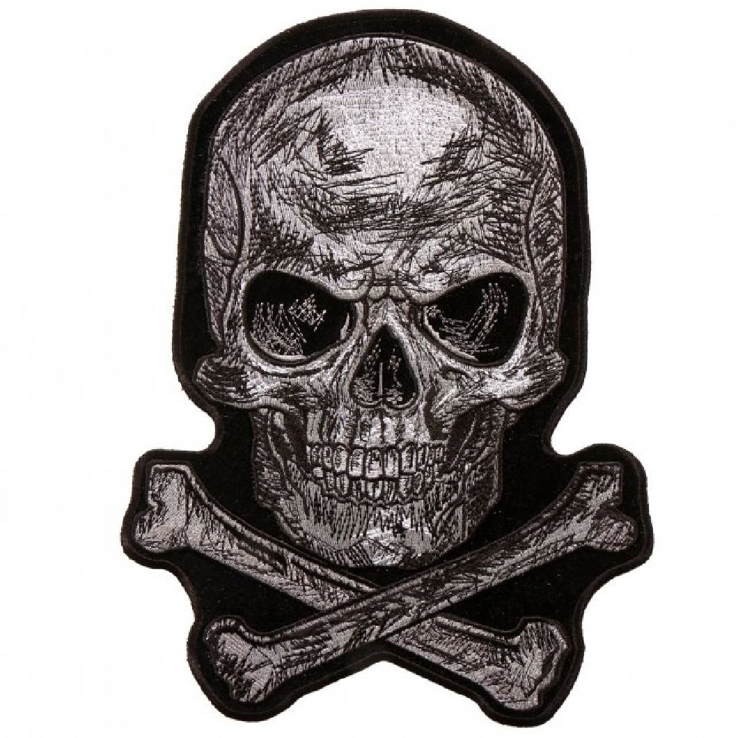 Scratch Skull Bones Embroidered Iron-On Sew-On Patch - 10 Inch XXL Large Size for Jackets, Bags & DIY Crafts - Gothic Punk Style Accessory for Clothing Customization
