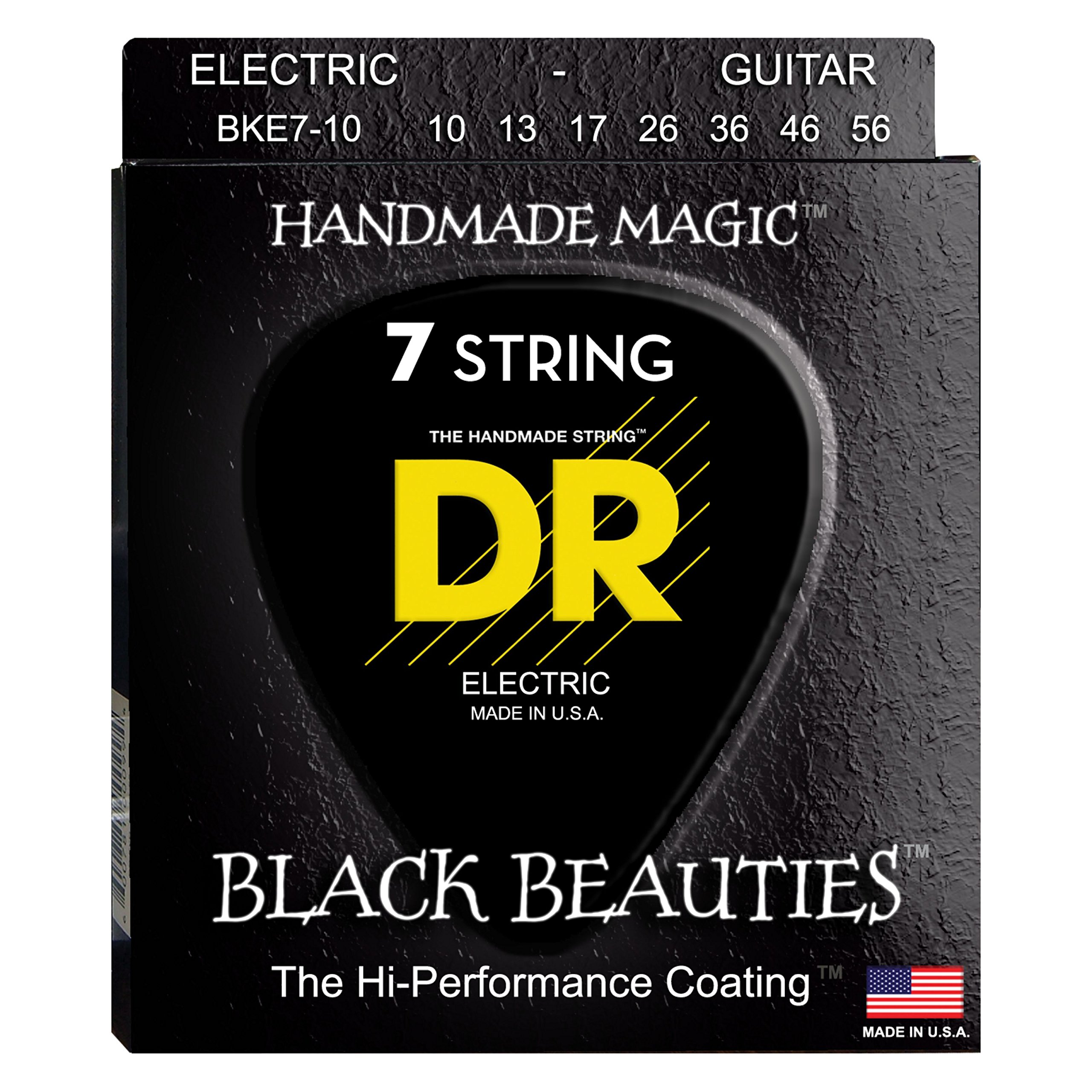 DR Strings BKE7-10 Black Beauties Electric Guitar Strings - Medium 7-String Set (10-56 Gauge) for Rock, Metal & Heavy Riffs - Perfect for Live Performances & Studio Recording