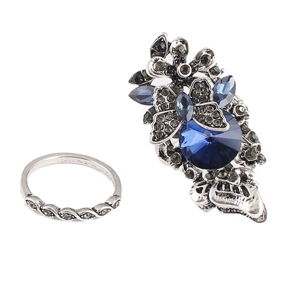 Elegant Roumin Ring Set - Vintage Sapphire & Amethyst Inlaid Jewelry (2-Piece) for Women - Perfect Gift for Anniversary, Birthday & Special Occasions - Size 6-10 in Stunning Blue