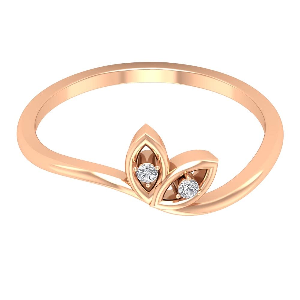 14K Solid Gold Dainty Diamond Petal Ring - Round Cut April Birthstone Ring for Women | Elegant Gift for Anniversary, Engagement & Special Occasions