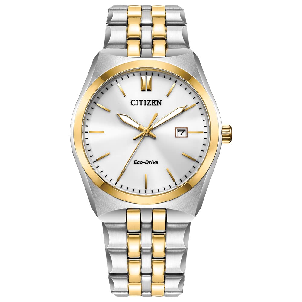 Citizen Men's Classic Corso Eco-Drive Watch with Date Function - Stainless Steel Two-Tone Case, White Dial & Luminous Hands - Solar Powered Dress Watch for Business, Office & Formal Occasions
