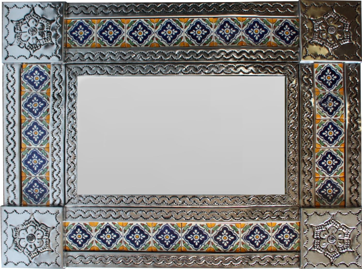 Handmade Small Silver Guadalajara Tile Mexican Wall Mirror - Authentic Mexican Folk Art Decor for Bathroom, Bedroom, Entryway & Southwest Style Home Decor