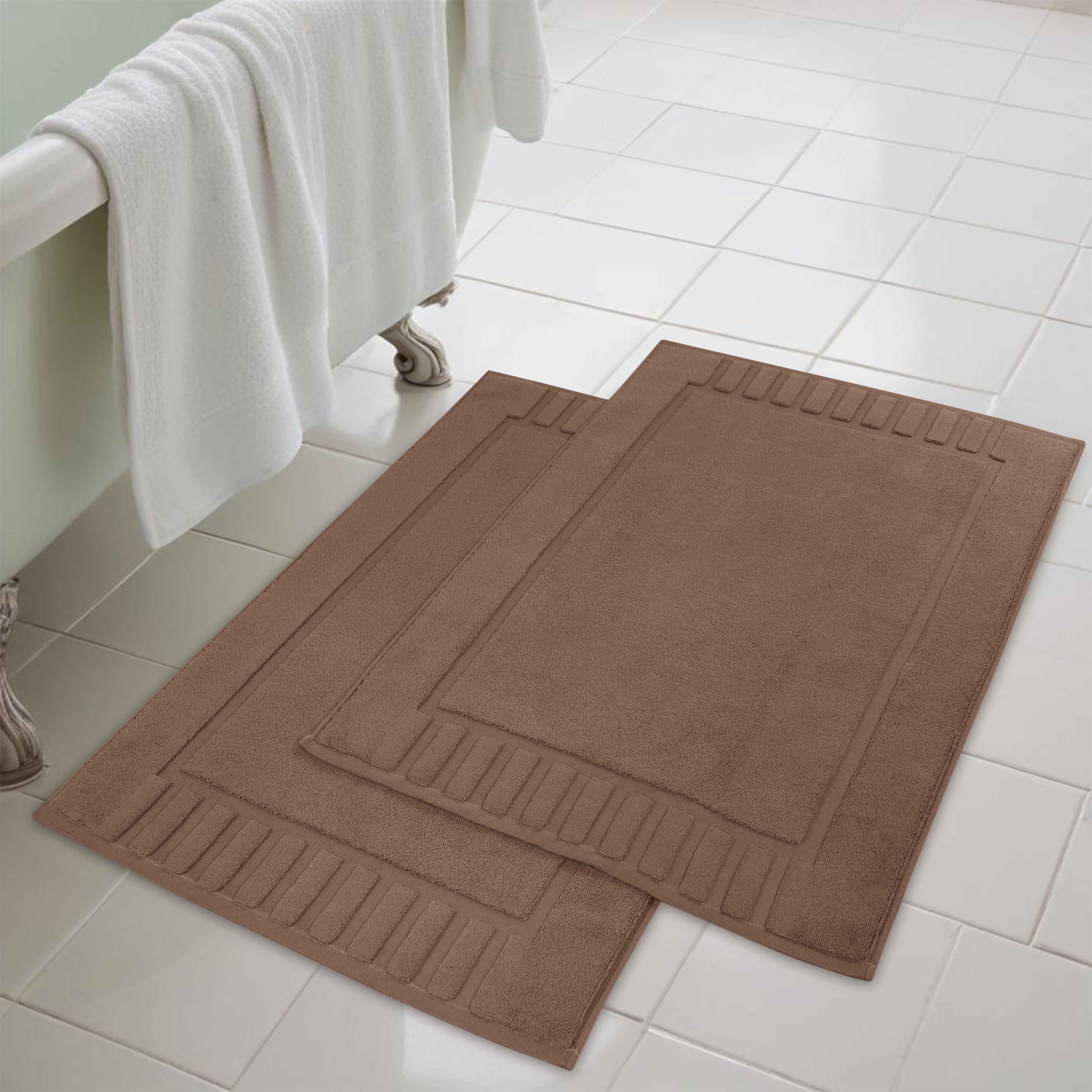 Premium Cotton Modern Geometric Border Absorbent Bath Mat Set of 2 - Soft Non-Slip Bathroom Rug for Shower, Tub & Vanity Area - Home Decor Essentials