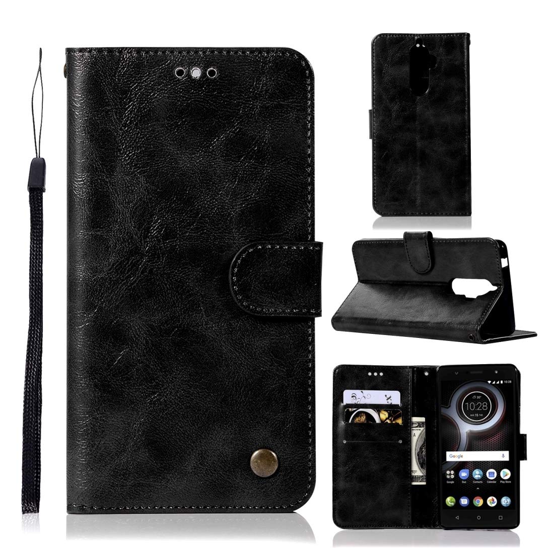 Retro Copper Button Crazy Horse PU Leather Flip Phone Case for Lenovo K8 Note with Card Holder, Wallet & Lanyard - Horizontal Flip Design (Wine Red/Black) - Perfect for Daily Use, Travel & Business Meetings