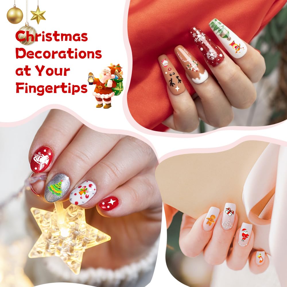 Christmas Nail Art Stickers - 13 Sheets Winter Snowflake/Santa/Reindeer Nail Decals - Self-Adhesive Nail Stickers for Women & Girls - Perfect for Holiday Parties & DIY Manicures
