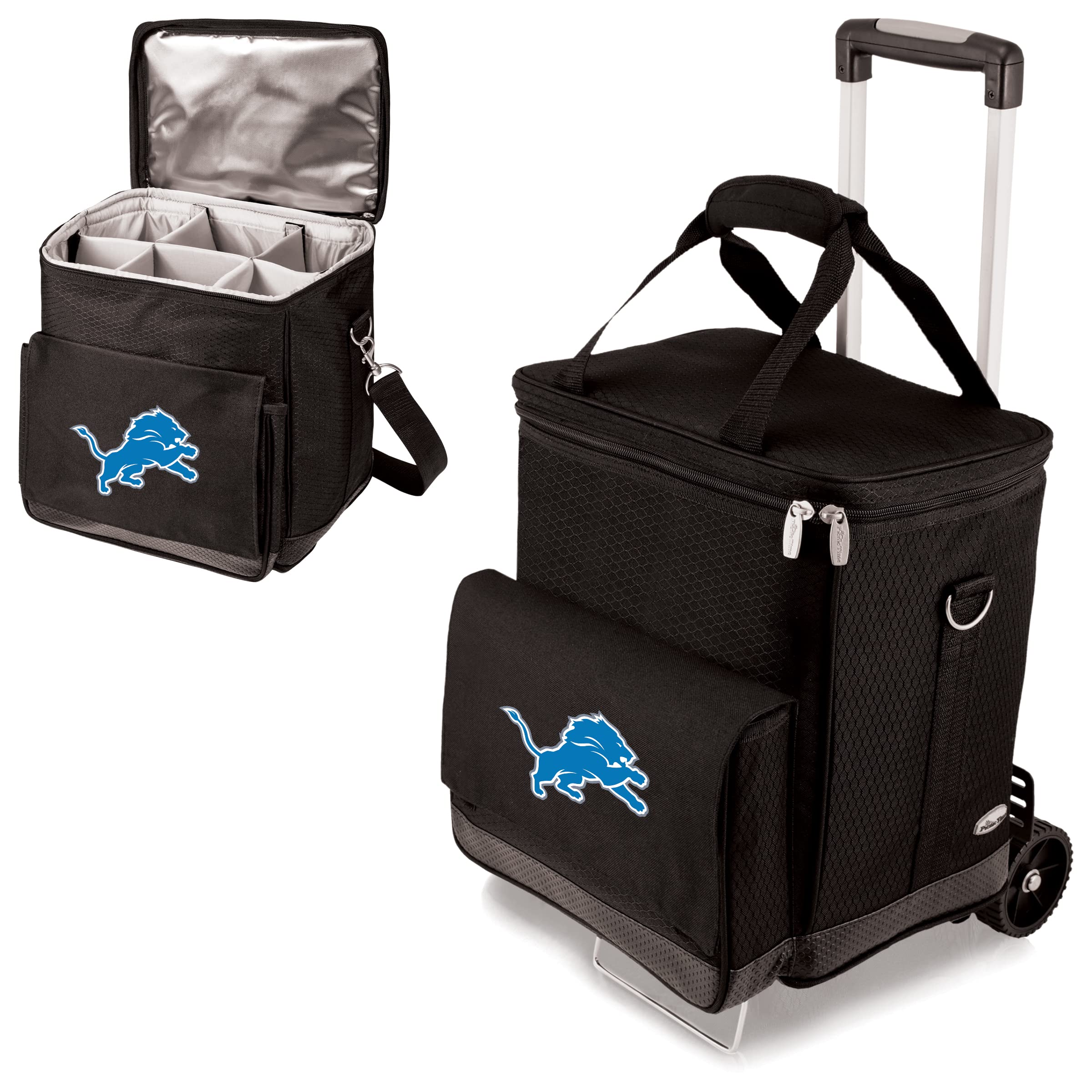 PICNIC TIME NFL Unisex-Adult 6-Bottle Insulated Wine Carrier Cooler Tote with Wheels - Portable Rolling Wine Chiller for Tailgating, Parties, Beach & Outdoor Events