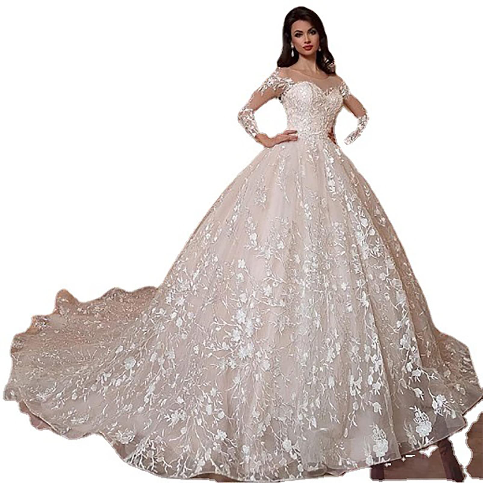 Elegant Lace Embroidered Long Sleeve Wedding Dress for Women - Vintage Maxi Bridal Gown, Bodycon Evening Dress & Beach Bridesmaid Dress - Perfect for Beach Weddings, Formal Ceremonies and Evening Parties
