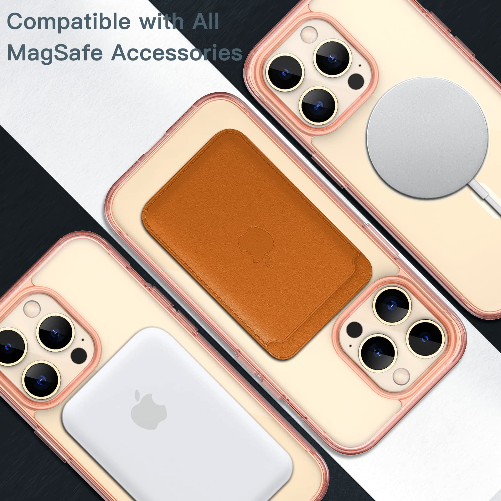 JETech Magnetic Case for iPhone 13 Pro Max 6.7-Inch | MagSafe Compatible | Shockproof & Anti-Scratch Clear Back Phone Cover (Rose Gold) | Perfect for Wireless Charging, Everyday Protection & Outdoor Activities