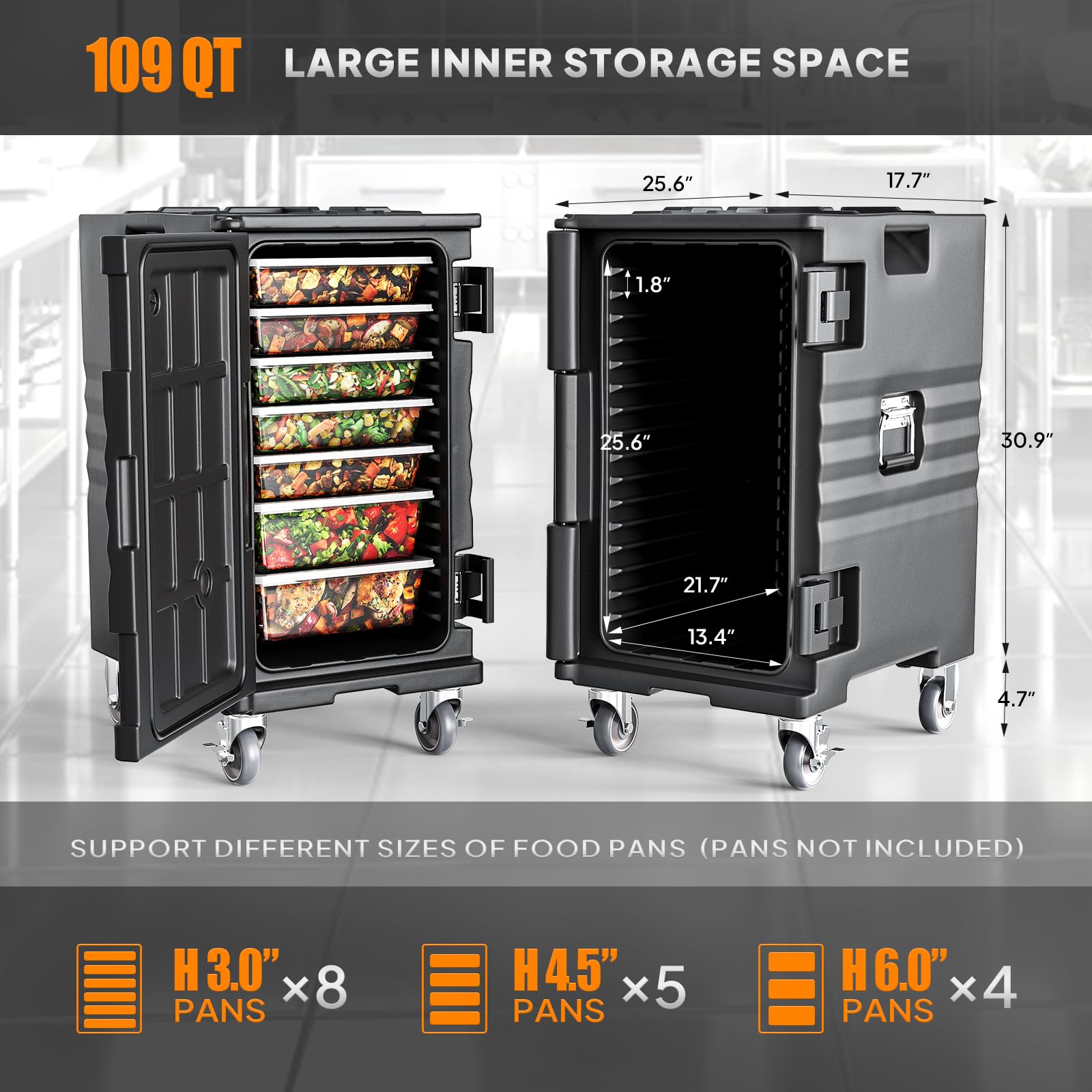 ROVSUN Insulated Food Warmer with Lockable Wheels - Stackable Hot Box Carrier for Catering, Restaurants & Parties - Double Buckles & Handles for Secure Transport - Perfect for Buffets, Outdoor Events & Food Delivery Services